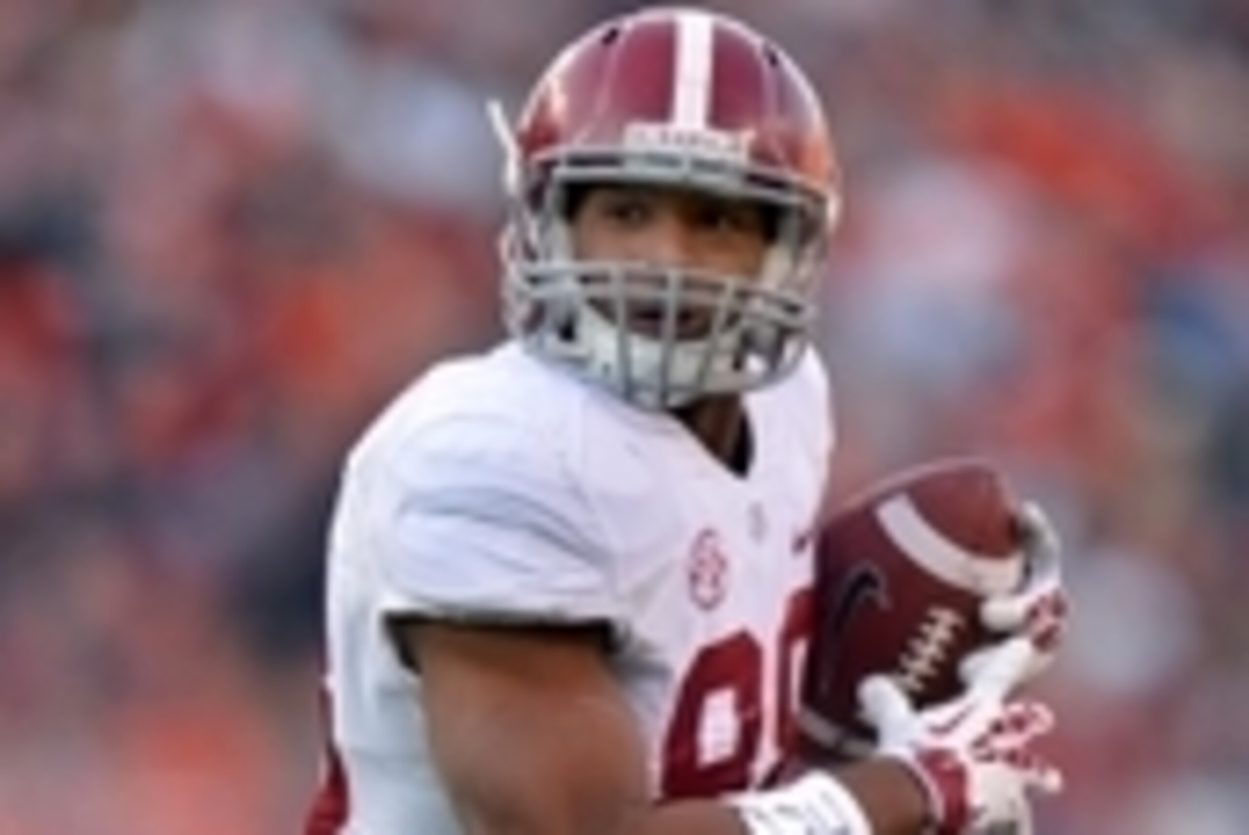 Nov 30, 2013; Auburn, AL, USA; Alabama Crimson Tide tight end O.J. Howard (88) catches a pass from A.J. McCarron (not pictured) against the Auburn Tigers at Jordan Hare Stadium. Mandatory Credit: RVR Photos-USA TODAY Sports Nov 30, 2013; Auburn, AL, USA; Alabama Crimson Tide tight end O.J. Howard (88) catches a pass from A.J. McCarron (not pictured) against the Auburn Tigers at Jordan Hare Stadium. Mandatory Credit: RVR Photos-USA TODAY Sports