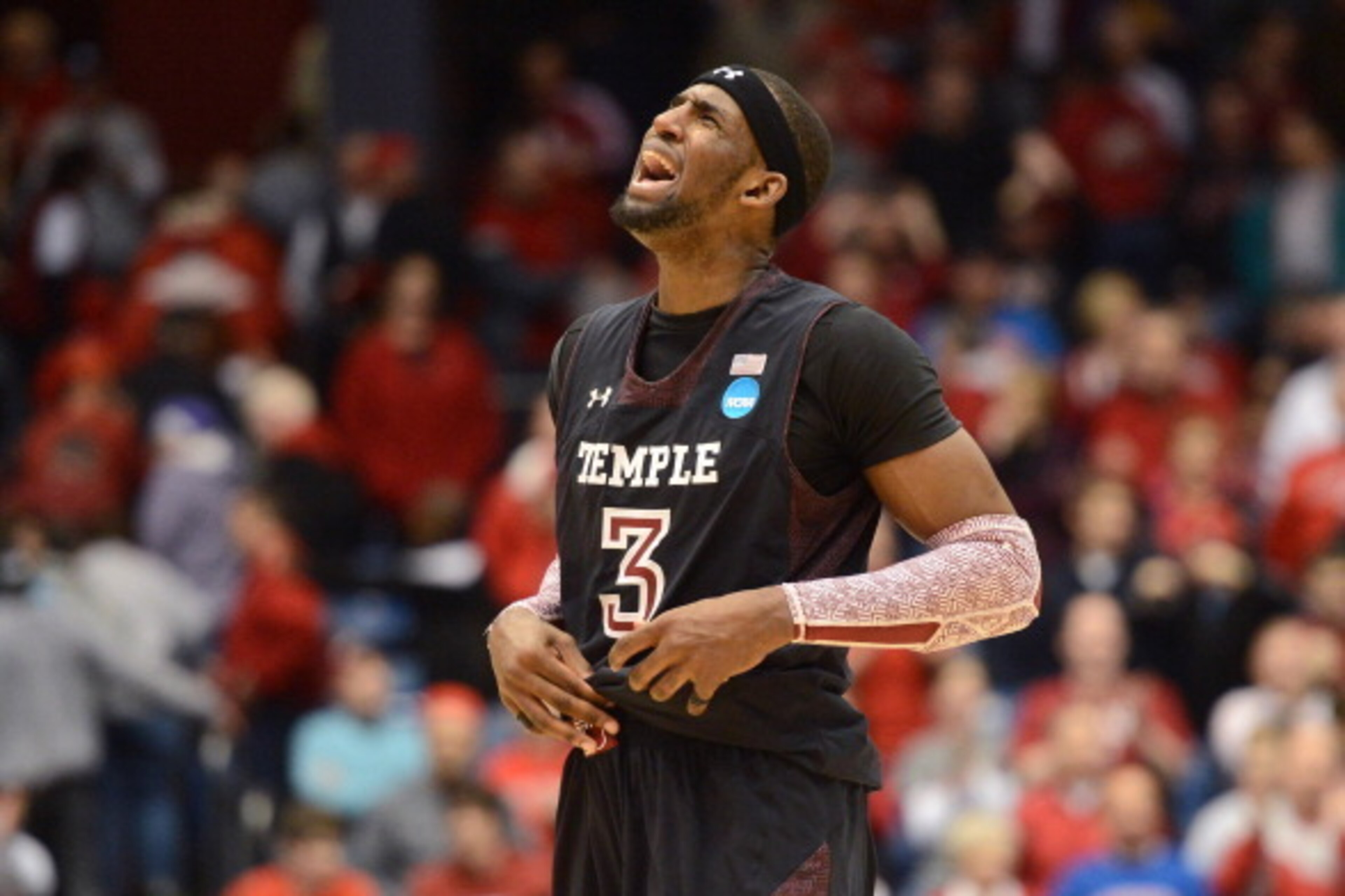 DAYTON, OH - MARCH 24: Anthony Lee #3 of the Temple Owls reacts after a play late in the game against the Indiana Hoosiers during the third round of the 2013 NCAA Men's Basketball Tournament at UD Arena on March 24, 2013 in Dayton, Ohio.  (Photo by Jason 