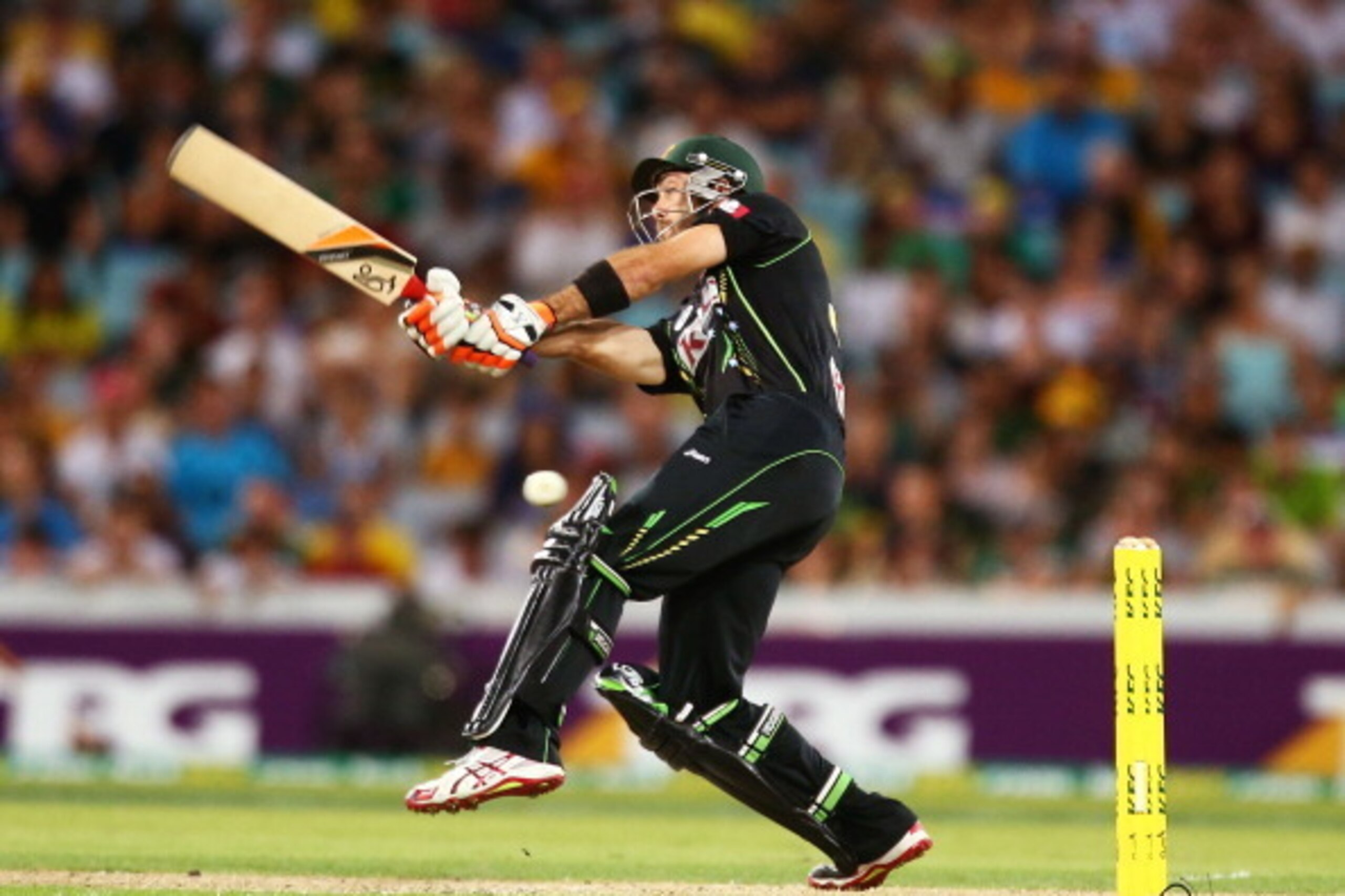 SYDNEY, AUSTRALIA - FEBRUARY 02: Glenn Maxwell of Australia bats during game three of the International Twenty20 series between Australia and England at ANZ Stadium on February 2, 2014 in Sydney, Australia.  (Photo by Mark Nolan/Getty Images)