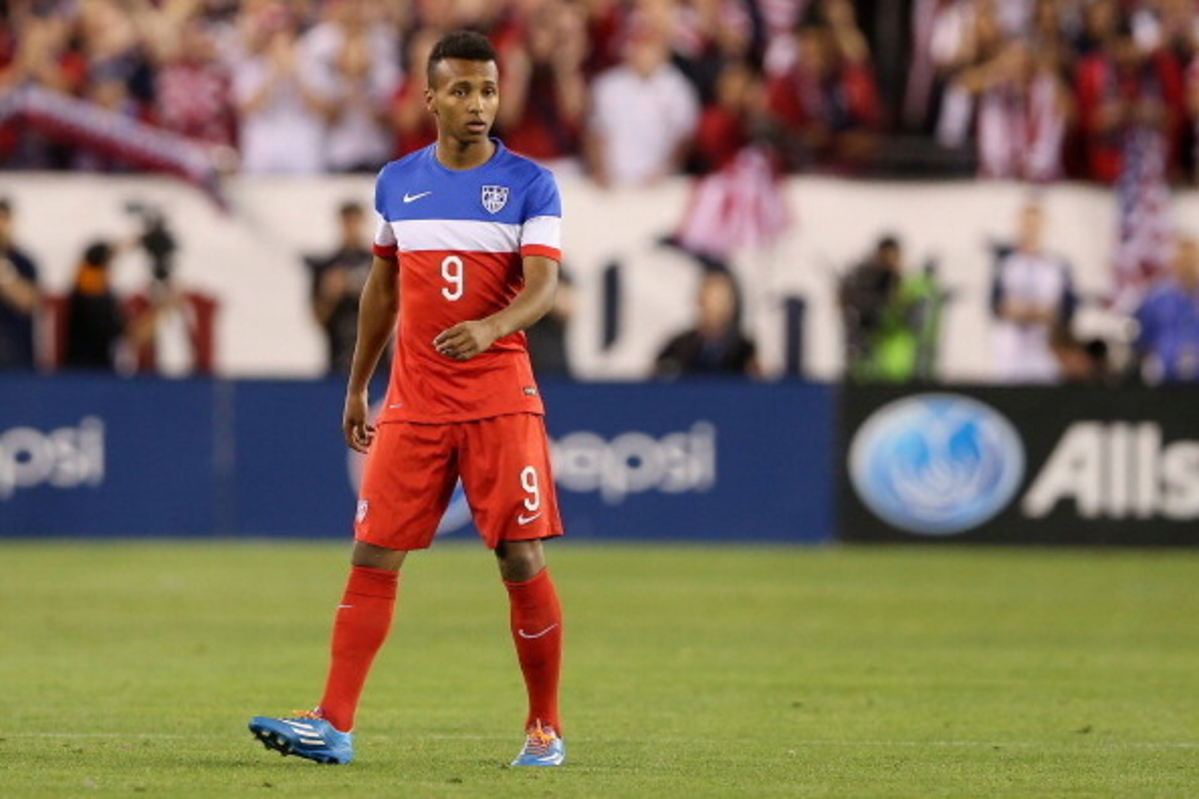 GLENDALE, AZ - APRIL 02:  Julian Green #9 of USA during the International Friendly against Mexico at University of Phoenix Stadium on April 2, 2014 in Glendale, Arizona. Mexico and USA played to a 2-2 tie.  (Photo by Christian Petersen/Getty Images)