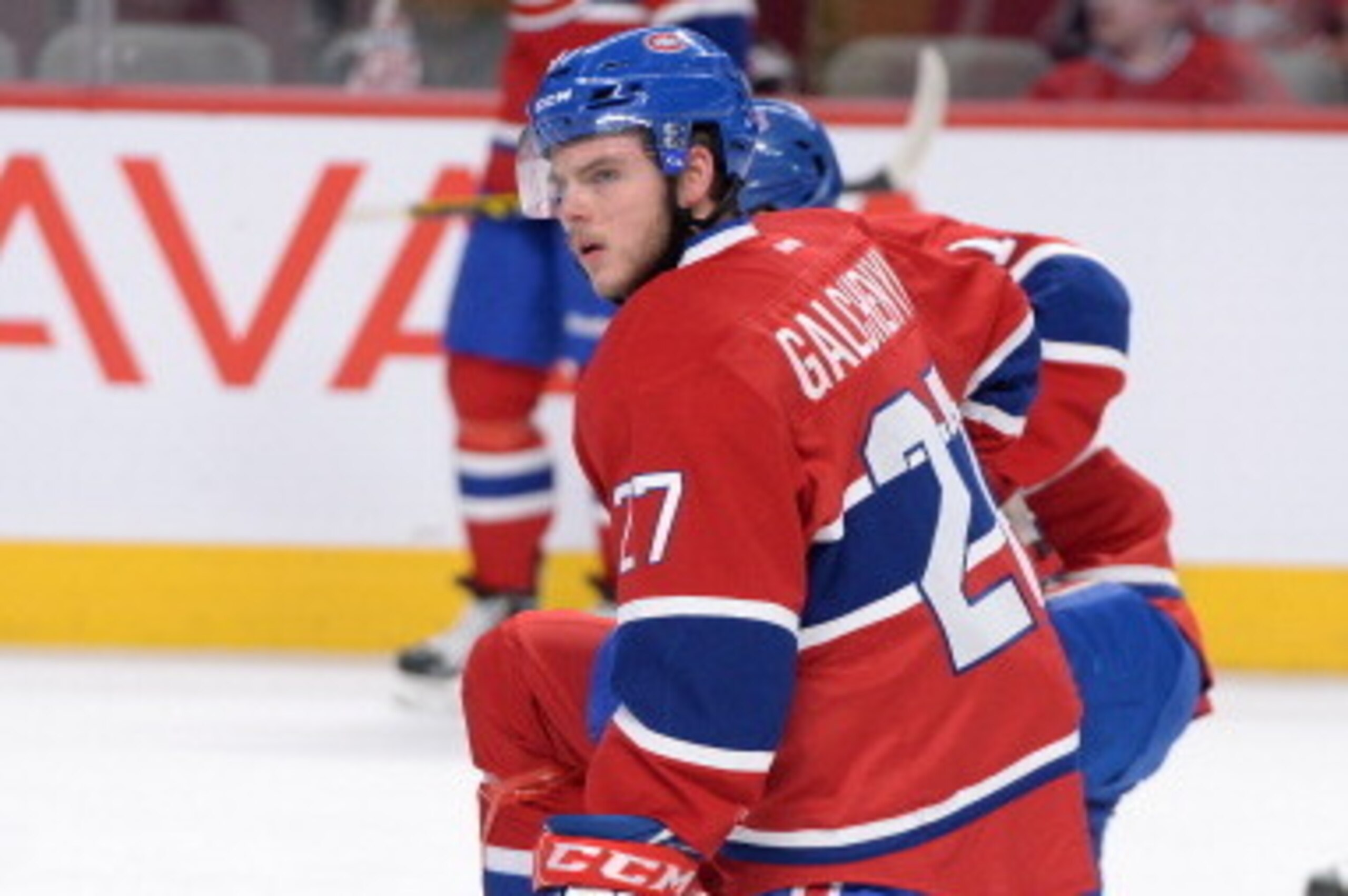 MONTREAL, QC - MAY 19: Alex Galchenyuk #27 of the Montreal Canadiens, who comes back from a month long injury, warms-up prior to the game against  the New York Rangers in Game Two of the Eastern Conference Final during the 2014 NHL Stanley Cup Playoffs at