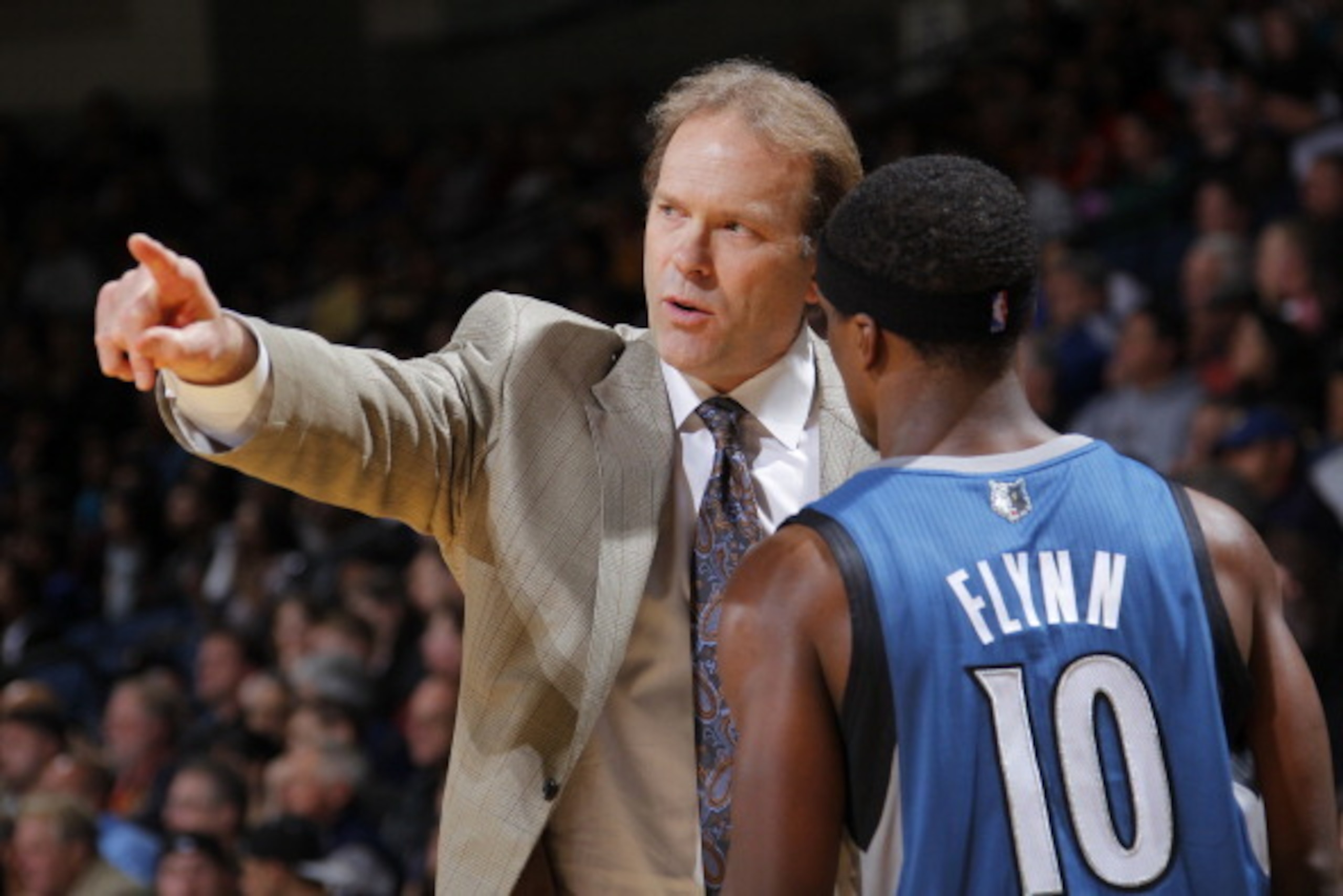 OAKLAND, CA - MARCH 13: Head Coach Kurt Rambis of the Minnesota Timberwolves gives his point guard Jonny Flynn #10 of the Minnesota Timberwolves some instruction during a game against the Golden State Warriors on March 13, 2011 at Oracle Arena in Oakland,