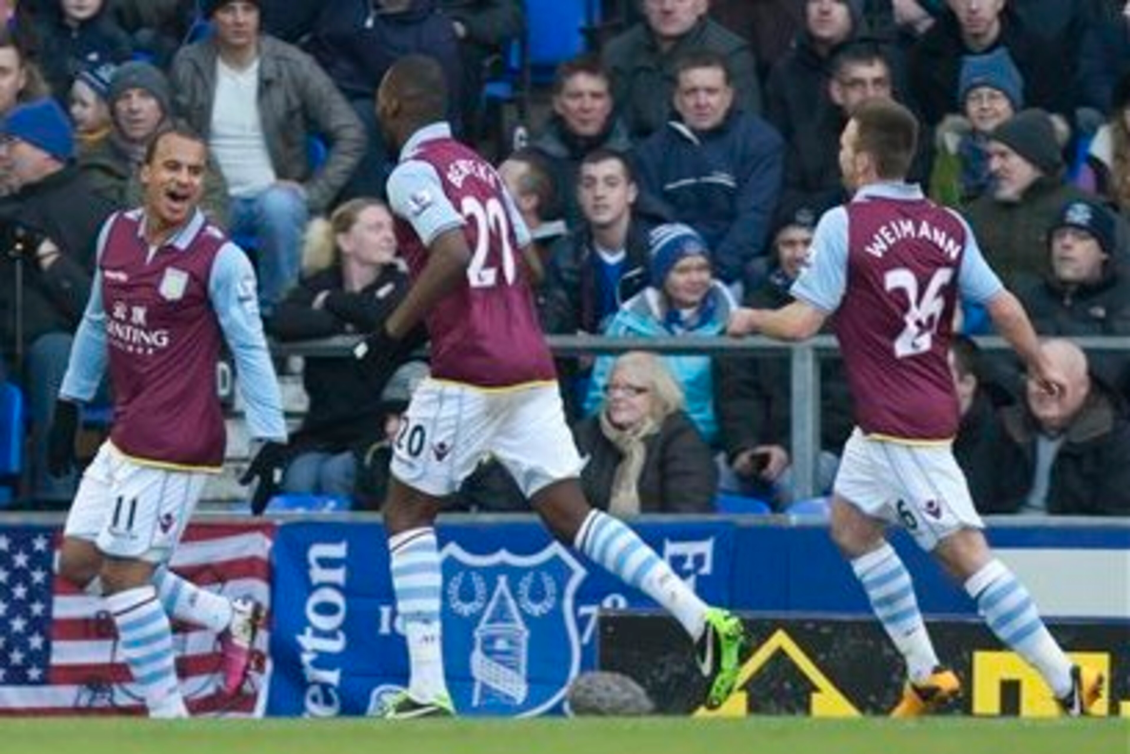 Agbonlahor, Benteke and Weimann celebrate Agbonlahor, Benteke and Weimann celebrate