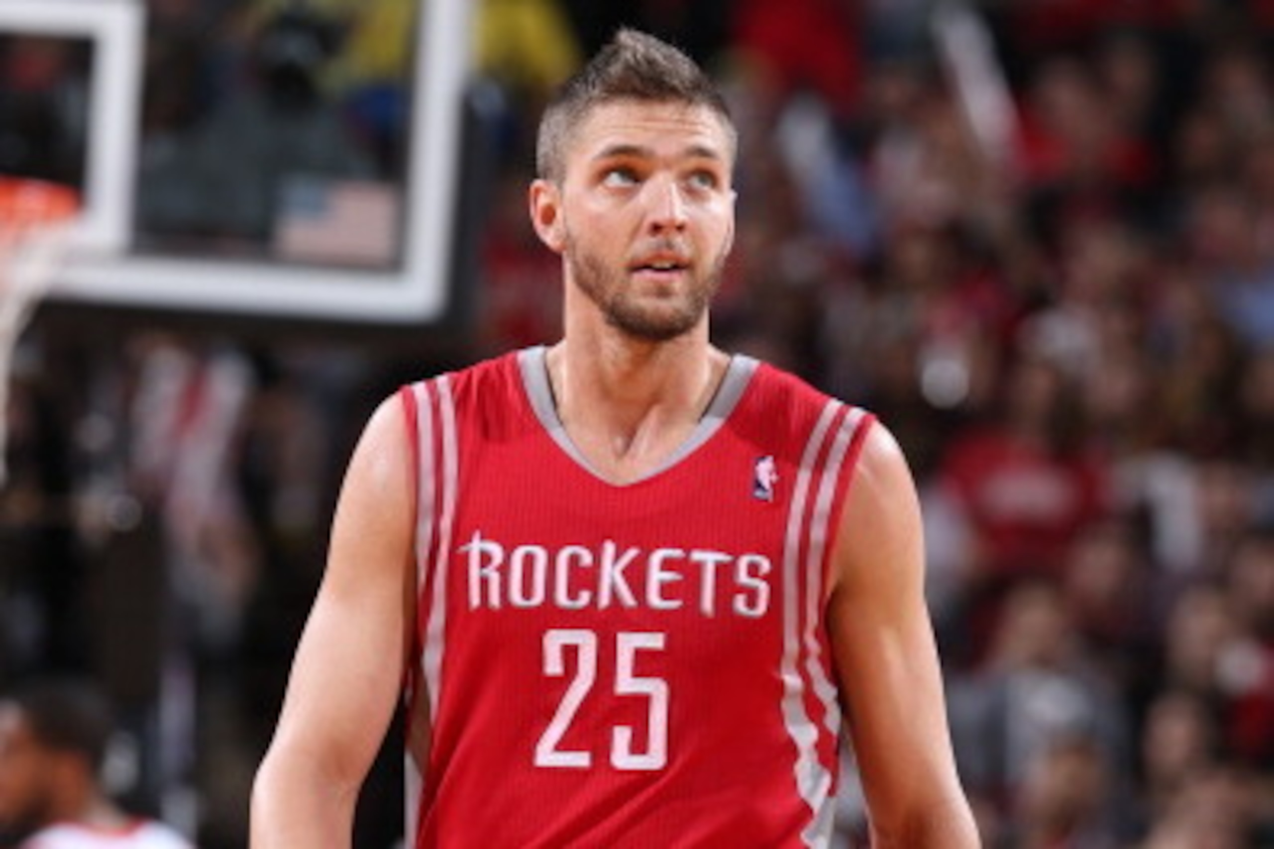 PORTLAND, OR - MAY 2:  Chandler Parsons #25 of the Houston Rockets walks up court in Game Six of the Western Conference Quarterfinals against the Portland Trail Blazers during the 2014 NBA Playoffs on May 2, 2014 at the Moda Center in Portland, Oregon. NO