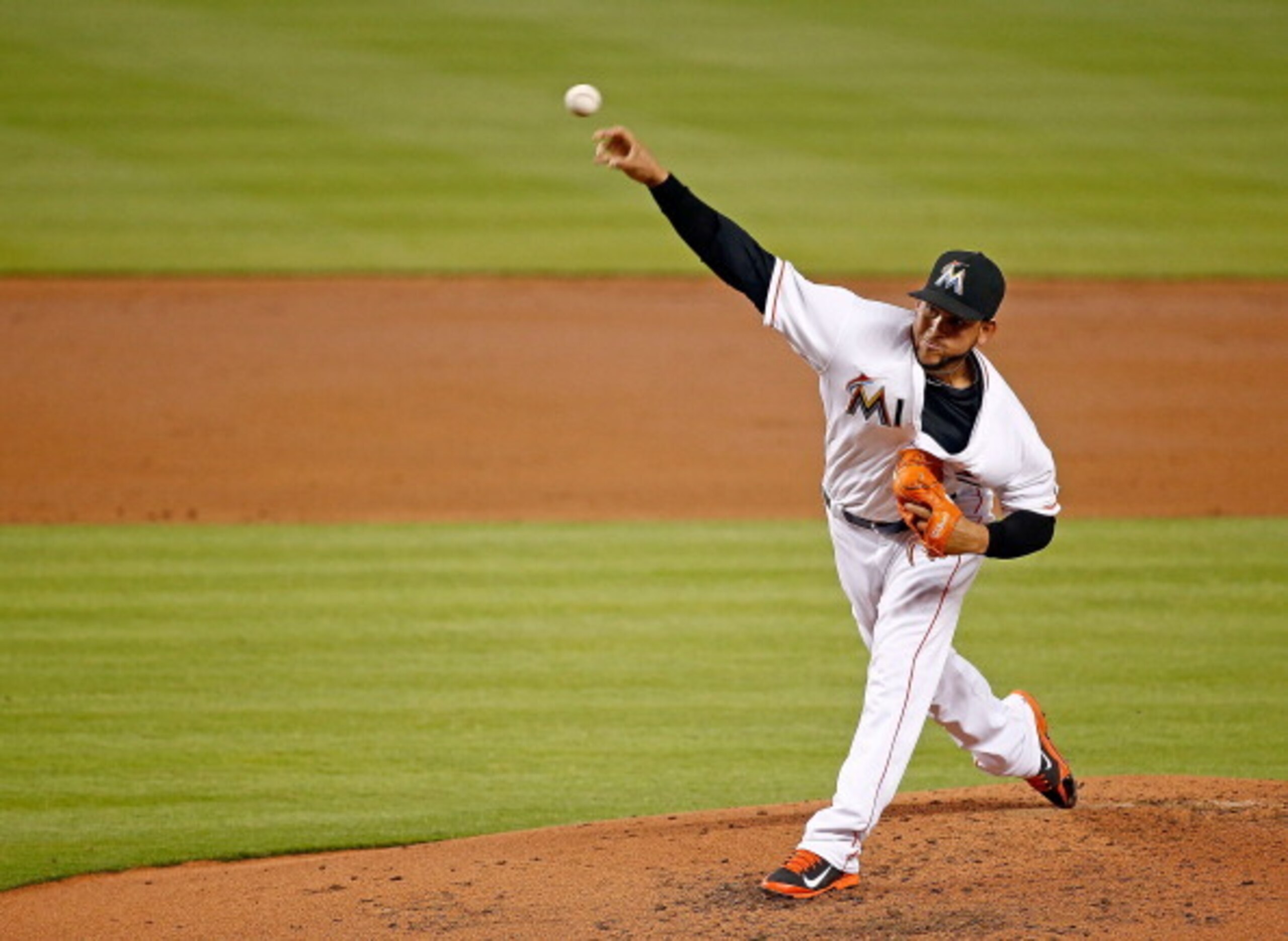 MIAMI, FL - MAY 22:  Henderson Alvarez #37 of the Miami Marlins delivers a pitch during the third inning of the game against the Philadelphia Phillies at Marlins Park on May 22, 2014 in Miami, Florida.  (Photo by Rob Foldy/Getty Images)