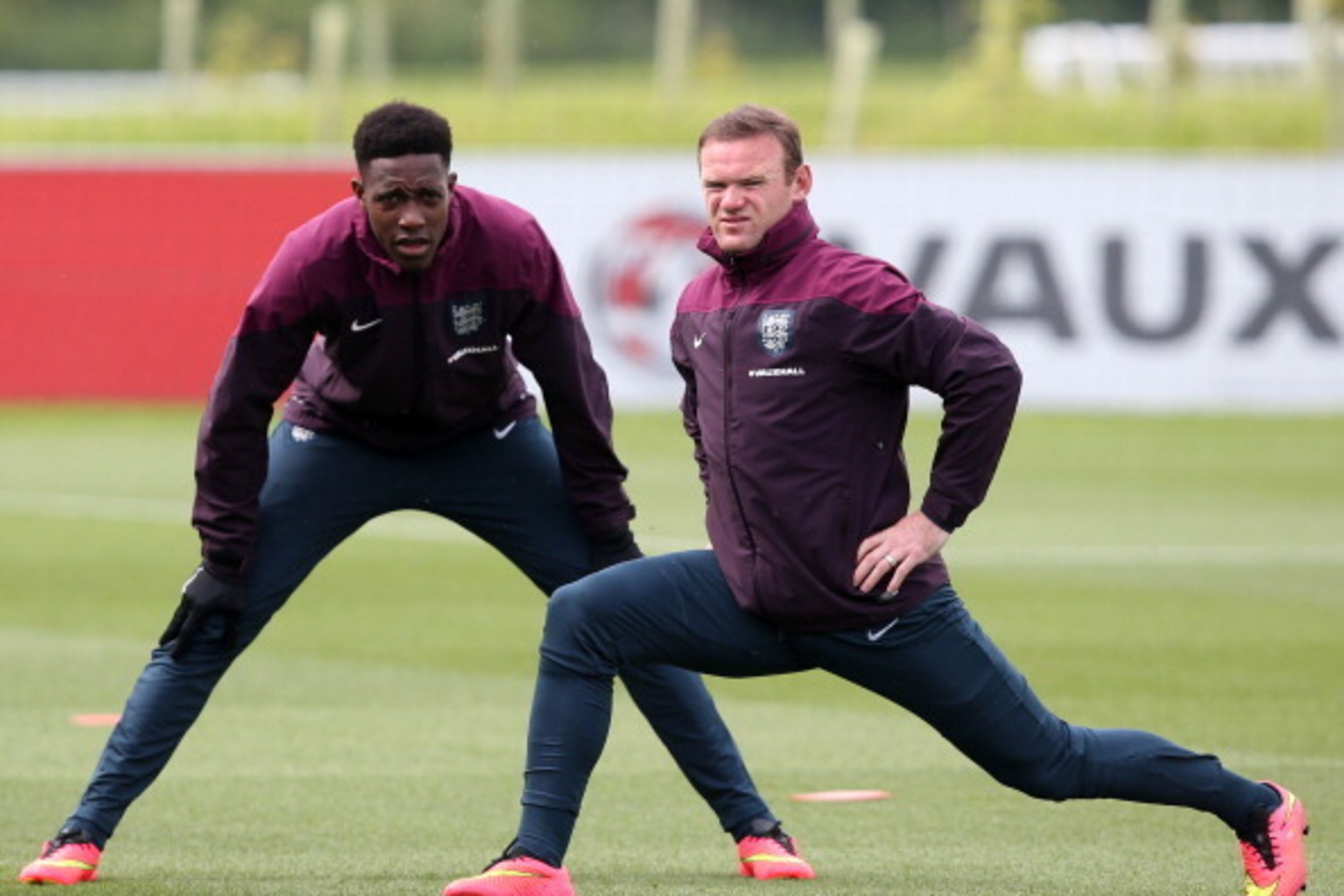 BURTON-UPON-TRENT, ENGLAND - MAY 27: Danny Welbeck and Wayne Rooney warm up during a training session at St Georges Park on May 27, 2014 in Burton-upon-Trent, England. (Photo by Jan Kruger/Getty Images) BURTON-UPON-TRENT, ENGLAND - MAY 27: Danny Welbeck and Wayne Rooney warm up during a training session at St Georges Park on May 27, 2014 in Burton-upon-Trent, England. (Photo by Jan Kruger/Getty Images)
