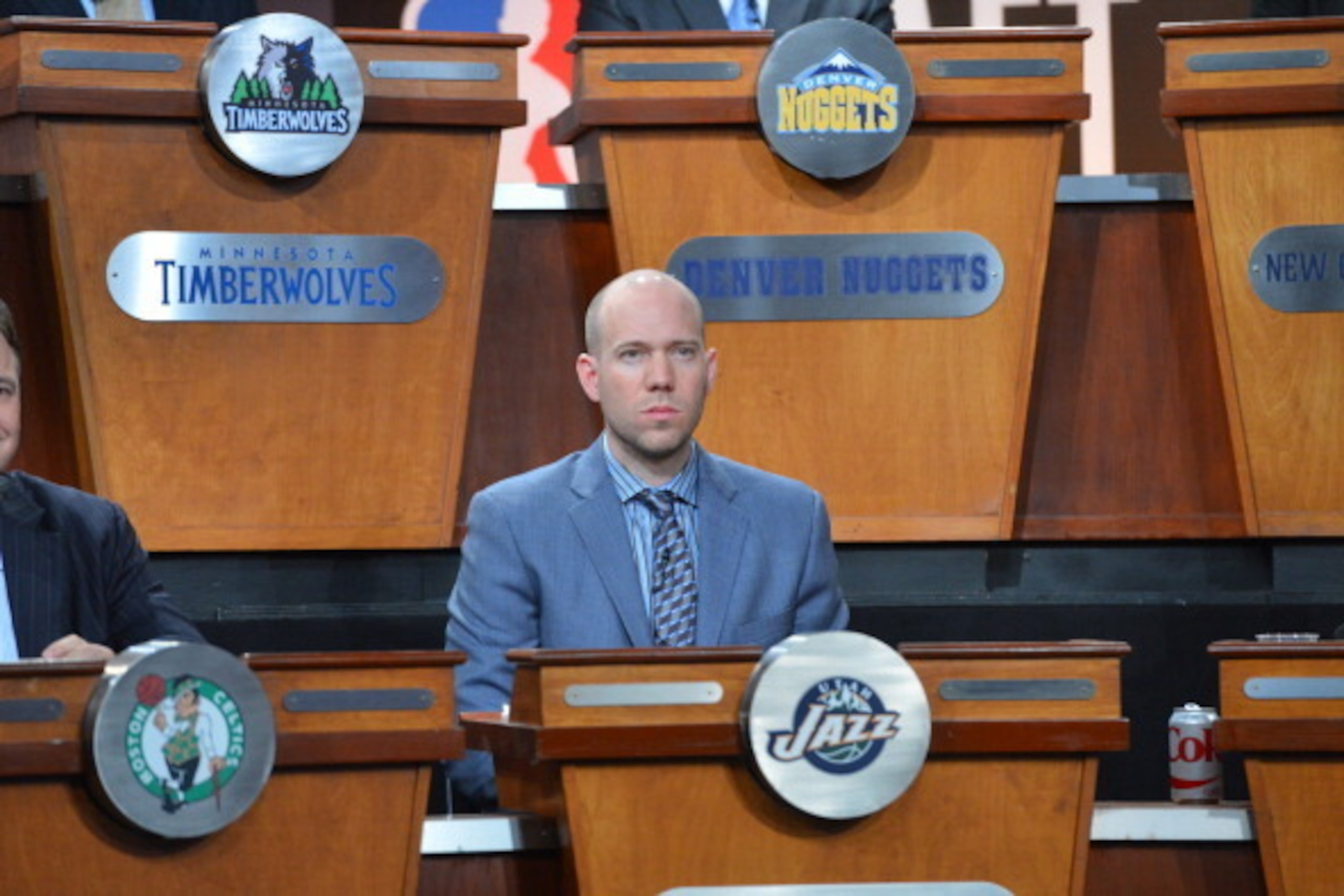 NEW YORK - MAY 20: Bryan Miller of the Utah Jazz during the 2014 NBA Draft Lottery on May 20, 2014 at the ABC News' 'Good Morning America' Times Square Studio in New York City.  NOTE TO USER: User expressly acknowledges and agrees that, by downloading and