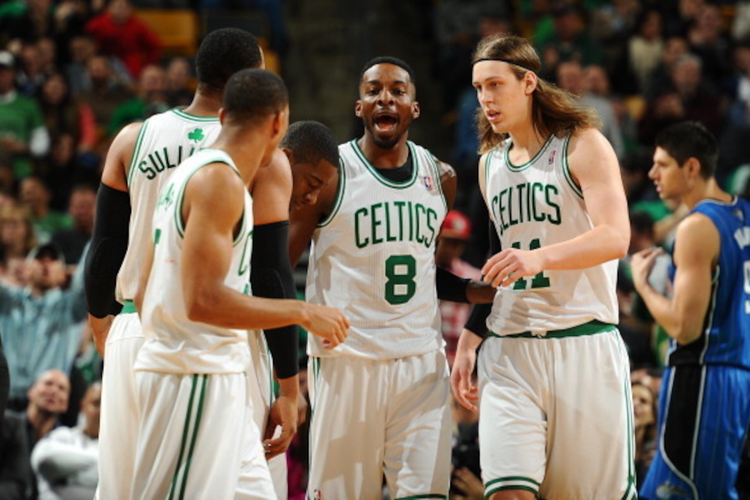 BOSTON, MA - NOVEMBER 11: Jeff Green #8 of the Boston Celtics talks with his teammates during a play against the Orlando Magic on November 1, 2013 at the TD Garden in Boston, Massachusetts.  NOTE TO USER: User expressly acknowledges and agrees that, by do