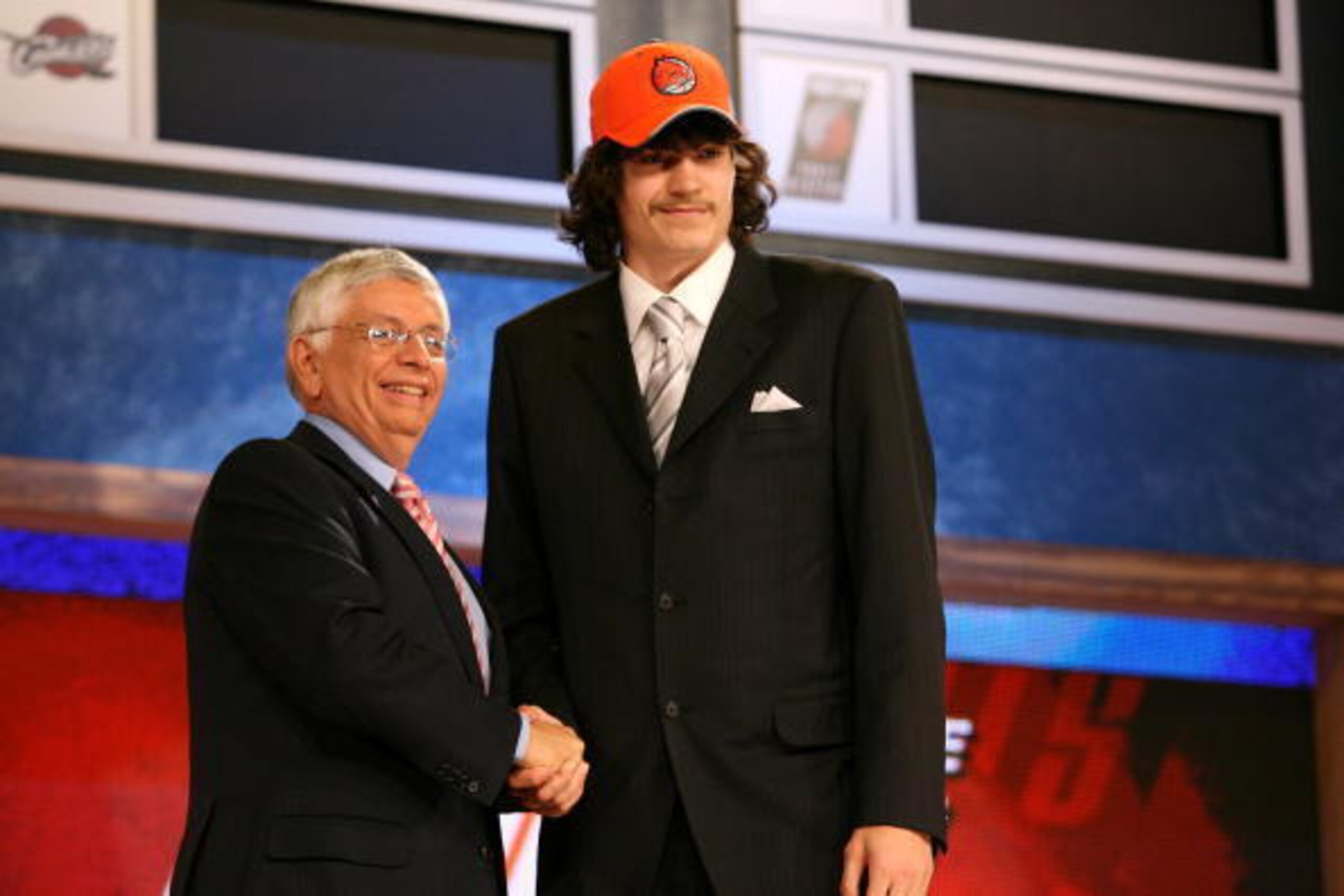 NEW YORK - JUNE 28:  Adam Morrison shakes hands with NBA Commissioner David Stern after being chosen third overall by the Charlotte Bobcats during the 2006 NBA Draft on June 28, 2006 at The Theater at Madison Sqaure Garden in New York City.  NOTE TO USER: