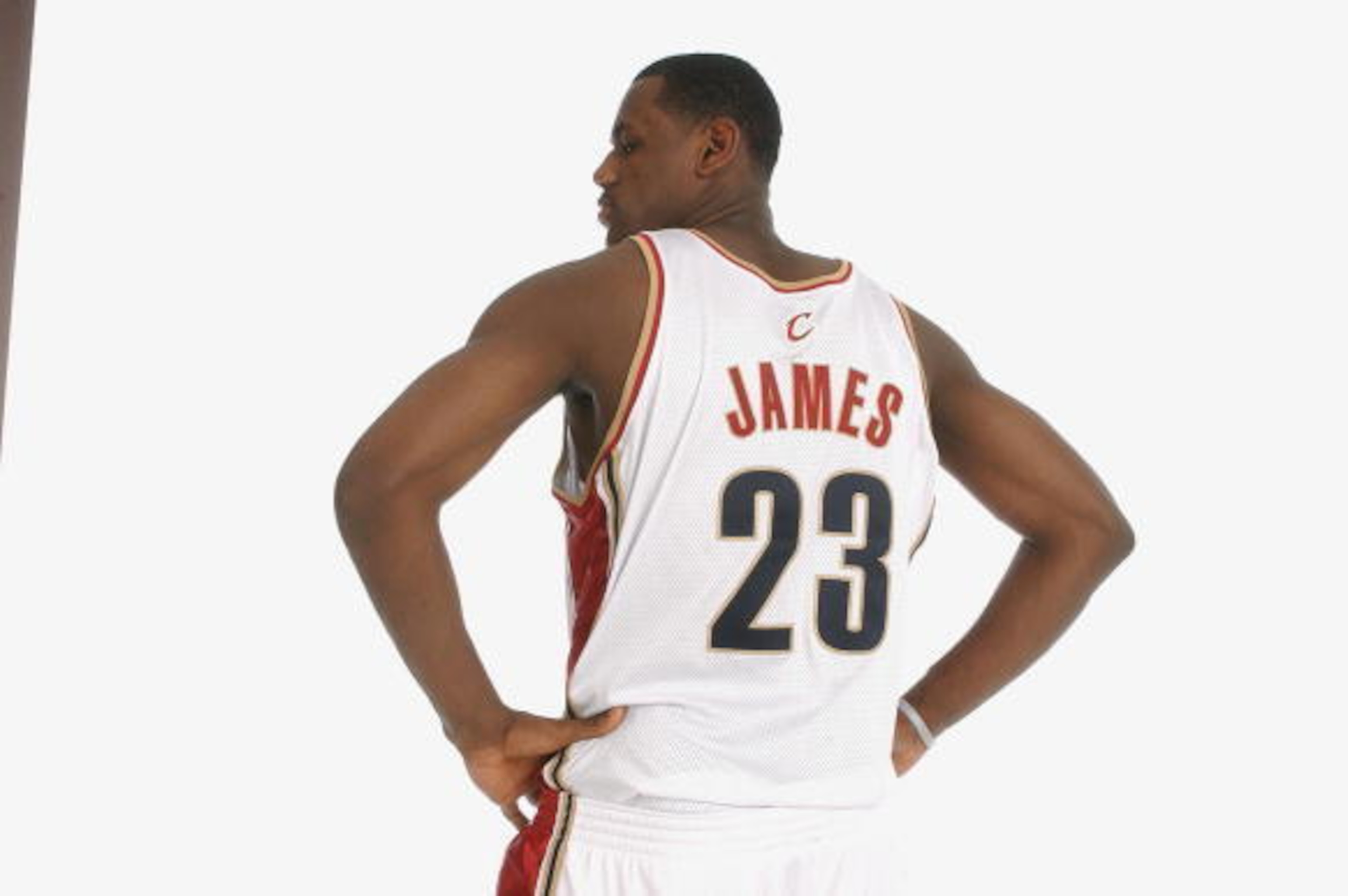 NEW YORK - JUNE 25:  LeBron James poses for a portrait in a Clevelend Cavaliers uniform prior to the 2003 NBA Draft at the Westin Times Square Hotel on June 25, 2003 in New York, New York.  NOTE TO USER: User expressly acknowledges and agrees that, by dow