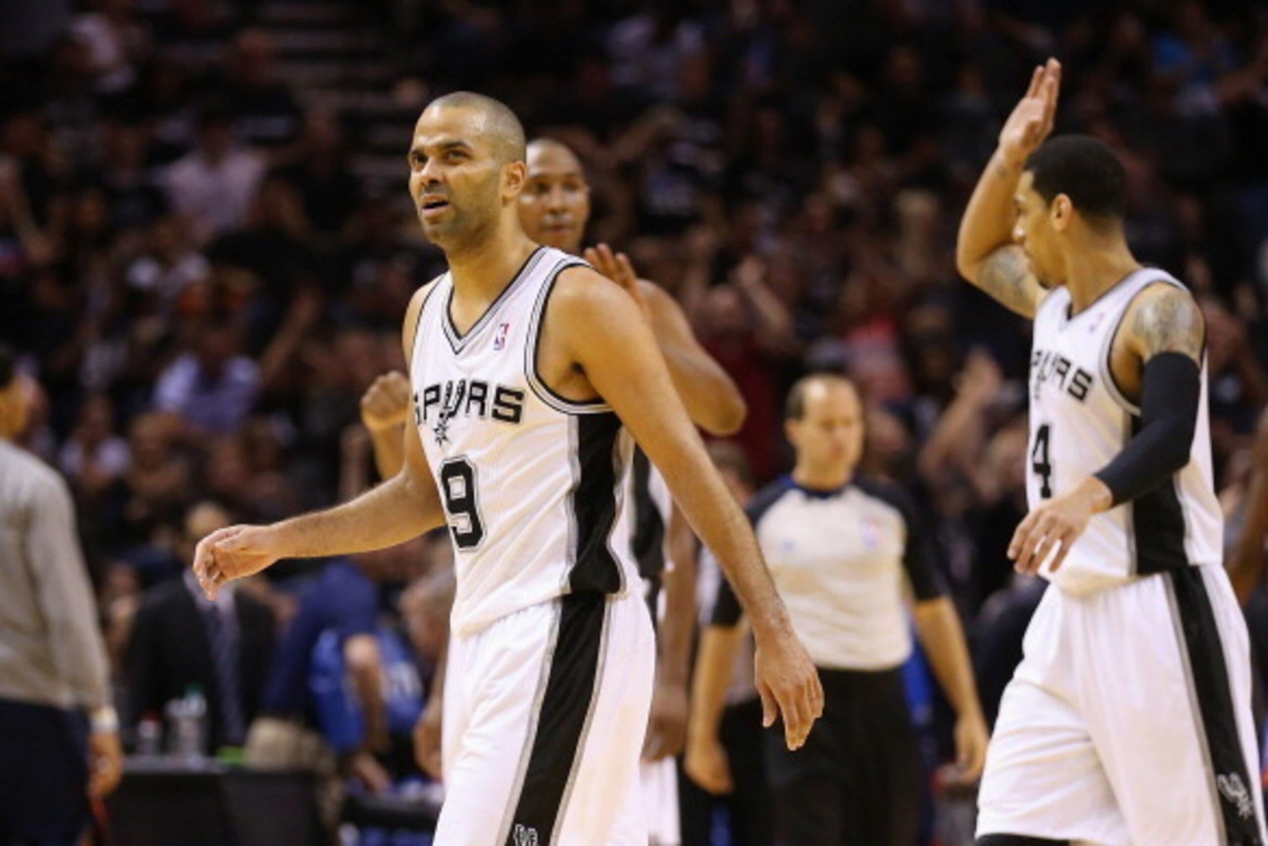 SAN ANTONIO, TX - MAY 29: Tony Parker #9 of the San Antonio Spurs reacts after a play in the third quarter against the Oklahoma City Thunder during Game Five of the Western Conference Finals of the 2014 NBA Playoffs at AT&T Center on May 29, 2014 in San A SAN ANTONIO, TX - MAY 29: Tony Parker #9 of the San Antonio Spurs reacts after a play in the third quarter against the Oklahoma City Thunder during Game Five of the Western Conference Finals of the 2014 NBA Playoffs at AT&T Center on May 29, 2014 in San A