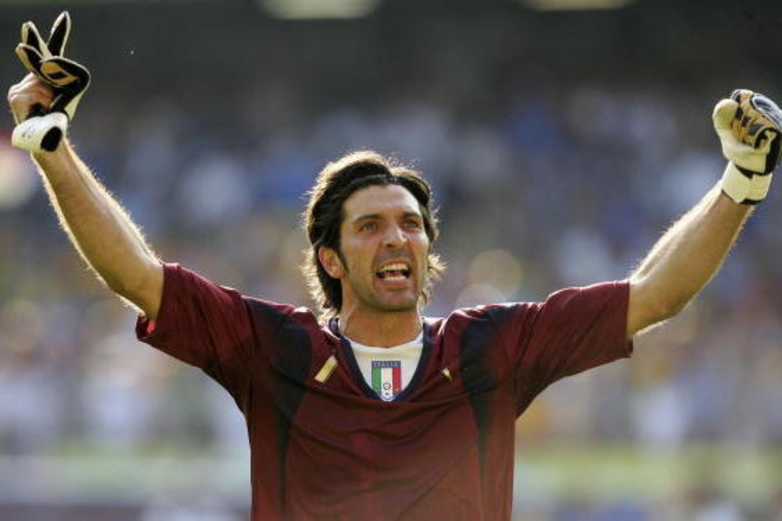 KAISERSLAUTERN, GERMANY - JUNE 26:  Goalkeeper Gianluigi Buffon of Italy celebrates, following his team's 1-0 victory during the FIFA World Cup Germany 2006 Round of 16 match between Italy and Australia at the Fritz-Walter Stadium on June 26, 2006 in Kais