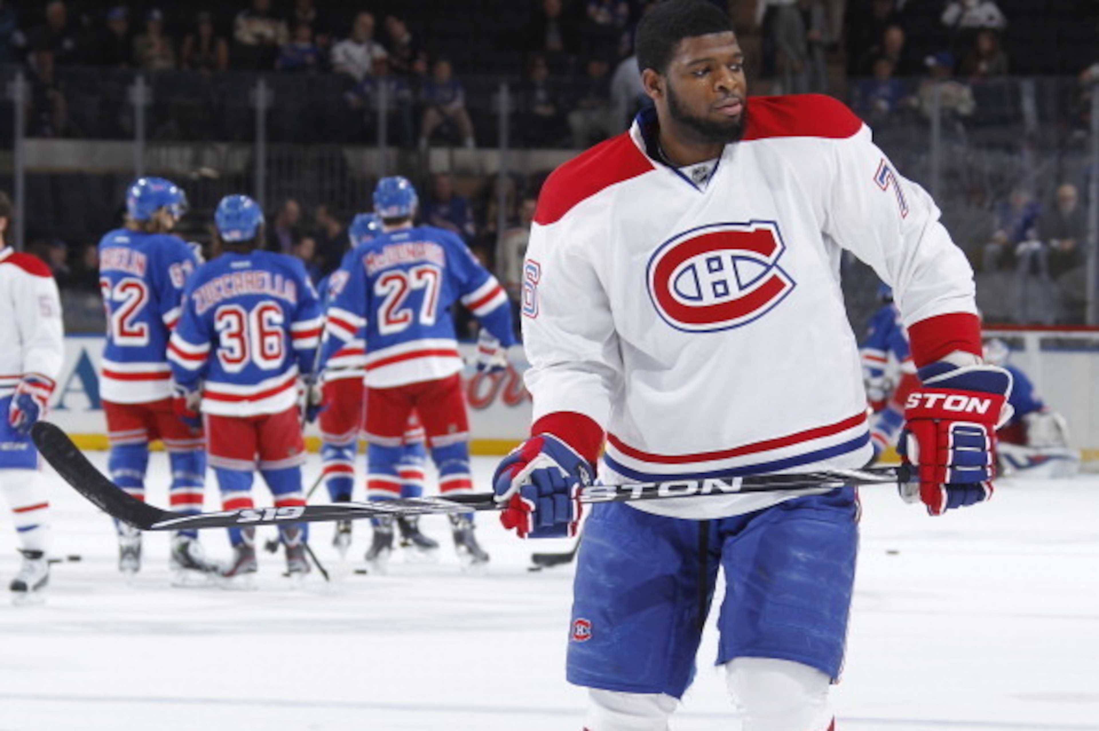 NEW YORK, NY - MAY 29:  P.K. Subban #76 of the Montreal Canadiens looks on prior to the start of Game Six of the Eastern Conference Final against the New York Rangers during the 2014 NHL Stanley Cup Playoffs at Madison Square Garden on May 29, 2014 in New