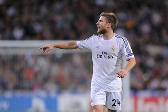 MADRID, SPAIN - OCTOBER 23: Asier Illarramendi  'Illara' of Real Madrid CF looks on during the UEFA Champions League Group B match between Real Madrid CF and Juventus at Estadio Santiago Bernabeu on October 23, 2013 in Madrid, Spain.  (Photo by Denis Doyl