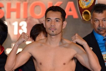 MANHATTAN BEACH, CA - OCTOBER 12:  Nonito Donaire of the Phillipines poses during his weigh in at 121.6 pounds before his fight against Toshiaki Nishioka of Japan at Manhattan Beach Marriott Hotel on October 12, 2012 in Manhattan Beach, California.  (Phot