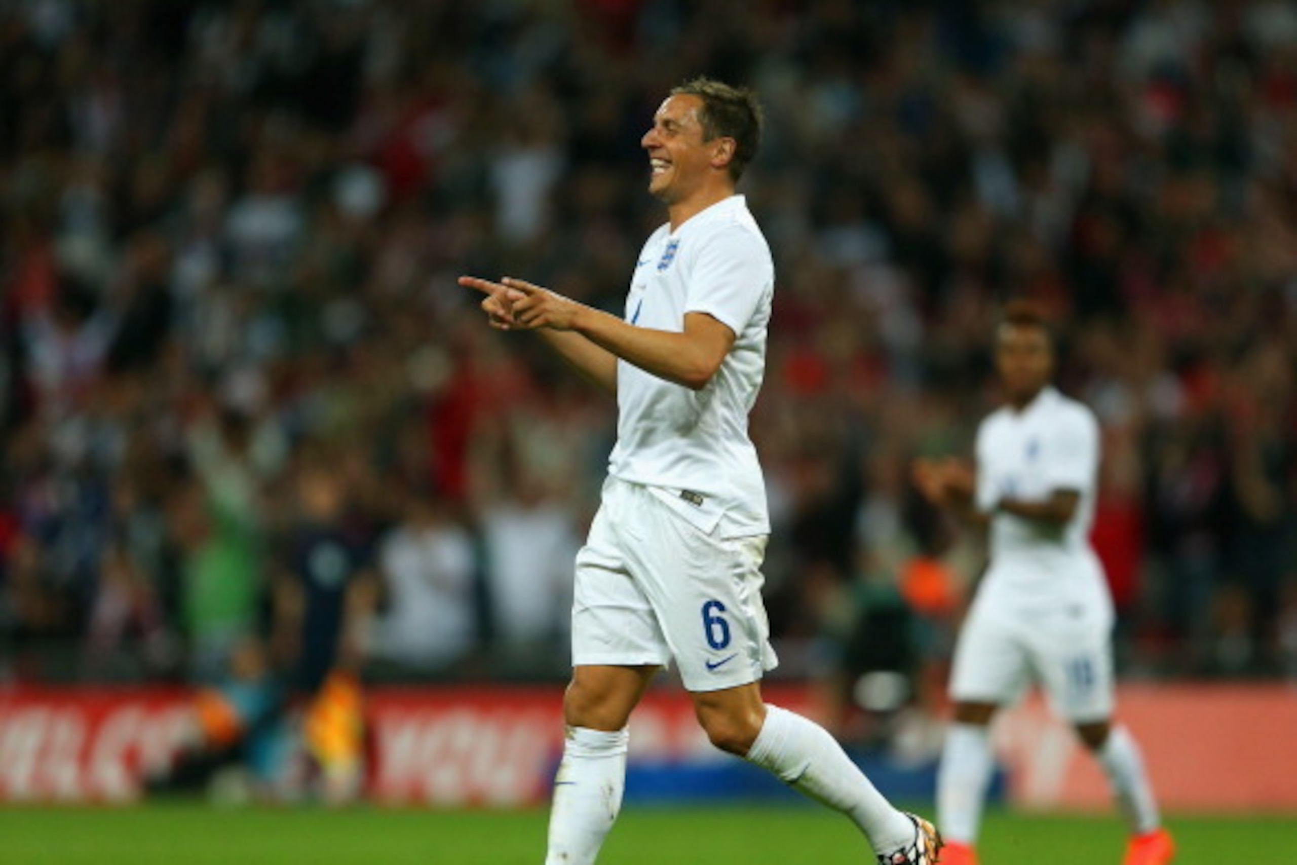 LONDON, ENGLAND - MAY 30:  Phil Jagielka of England celebrates scoring their third goal during the international friendly match between England and Peru at Wembley Stadium on May 30, 2014 in London, England.  (Photo by Warren Little/Getty Images)