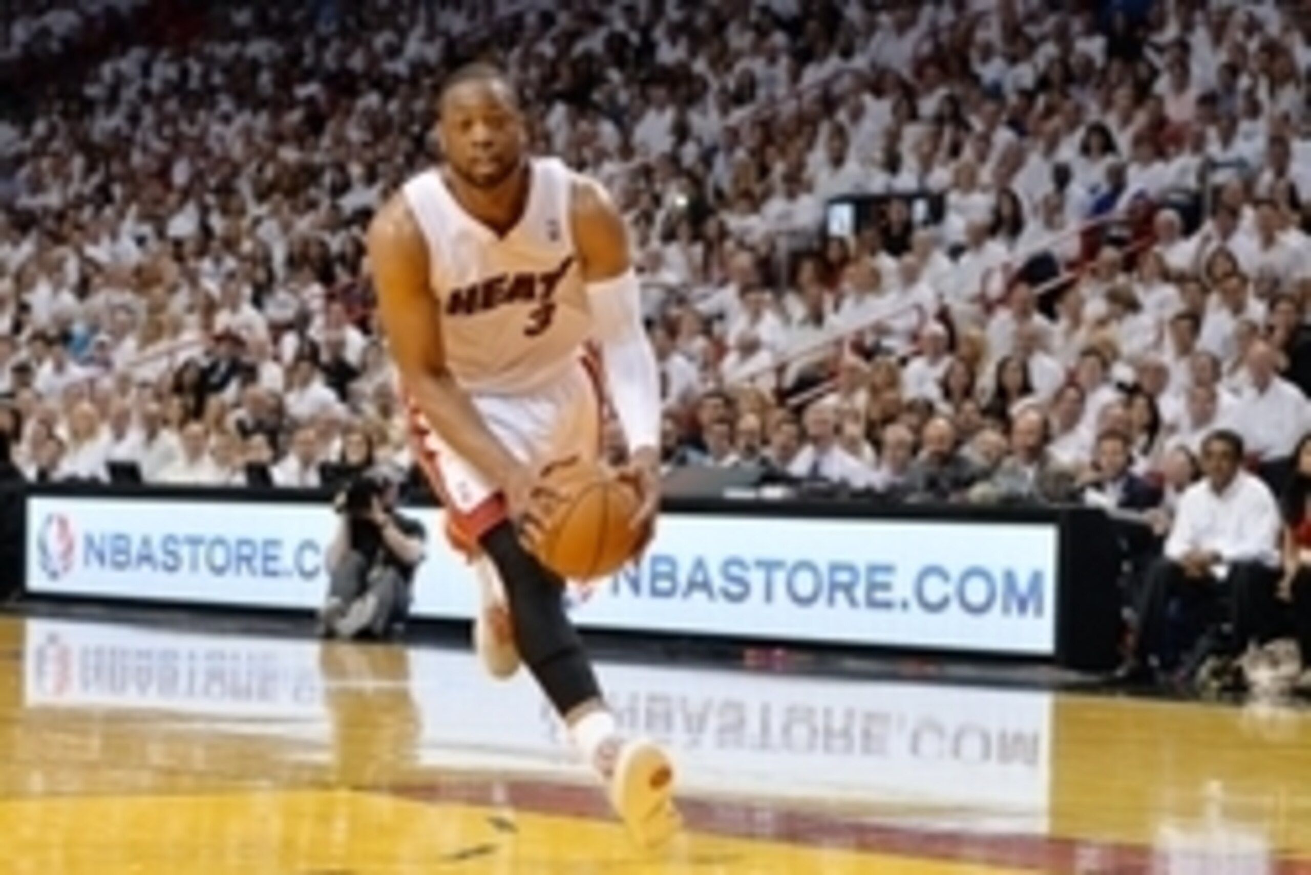 May 30, 2014; Miami, FL, USA; Miami Heat guard Dwyane Wade (3) drives to the basket against the Indiana Pacers during the first half in game six of the Eastern Conference Finals of the 2014 NBA Playoffs at American Airlines Arena. Mandatory Credit: Steve 