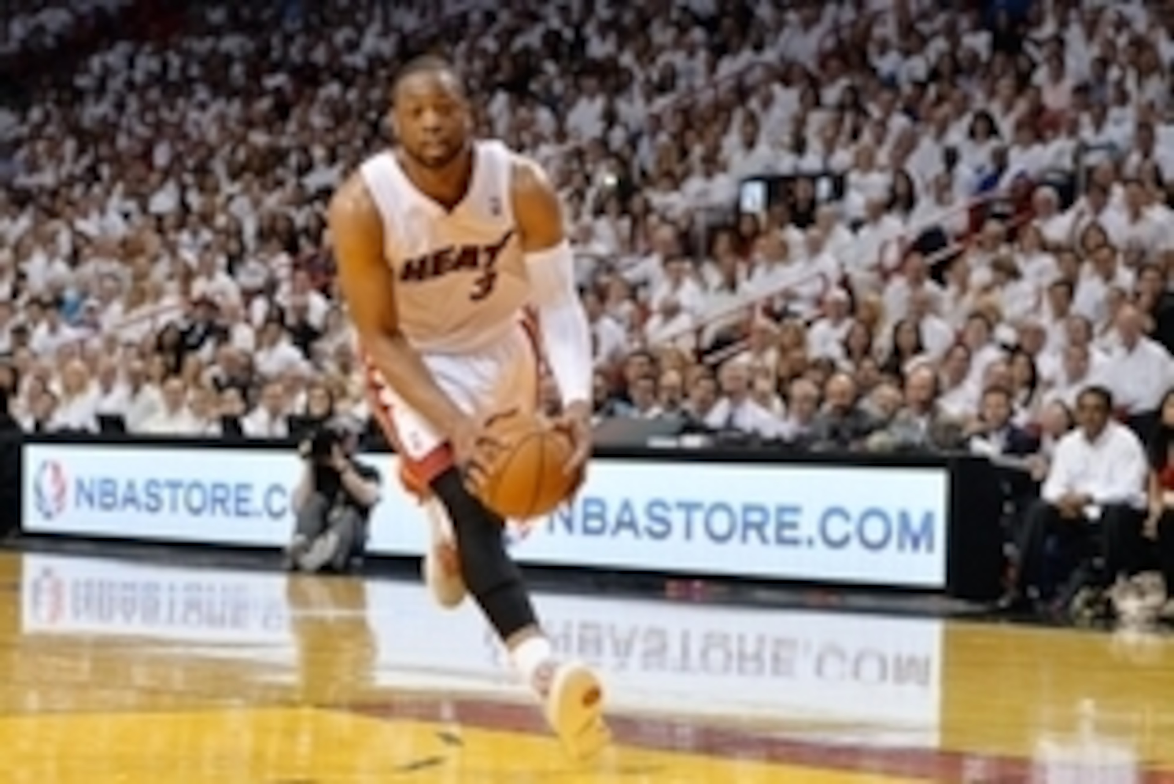 May 30, 2014; Miami, FL, USA; Miami Heat guard Dwyane Wade (3) drives to the basket against the Indiana Pacers during the first half in game six of the Eastern Conference Finals of the 2014 NBA Playoffs at American Airlines Arena. Mandatory Credit: Steve 