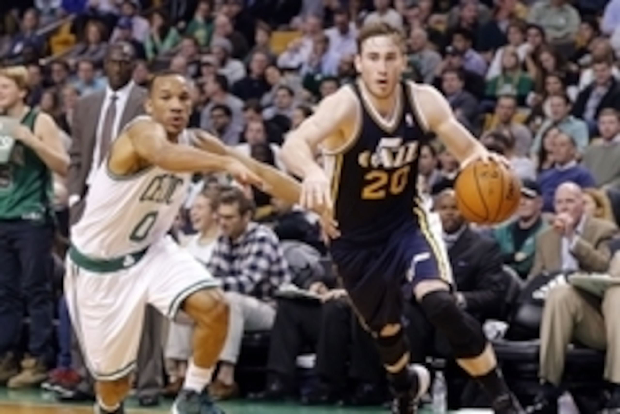 Nov 6, 2013; Boston, MA, USA; Utah Jazz small forward Gordon Hayward (20) drives the ball against Boston Celtics point guard Avery Bradley (0) in the second half at TD Garden. The Celtics defeated the Jazz 97-87. Mandatory Credit: David Butler II-USA TODA Nov 6, 2013; Boston, MA, USA; Utah Jazz small forward Gordon Hayward (20) drives the ball against Boston Celtics point guard Avery Bradley (0) in the second half at TD Garden. The Celtics defeated the Jazz 97-87. Mandatory Credit: David Butler II-USA TODA