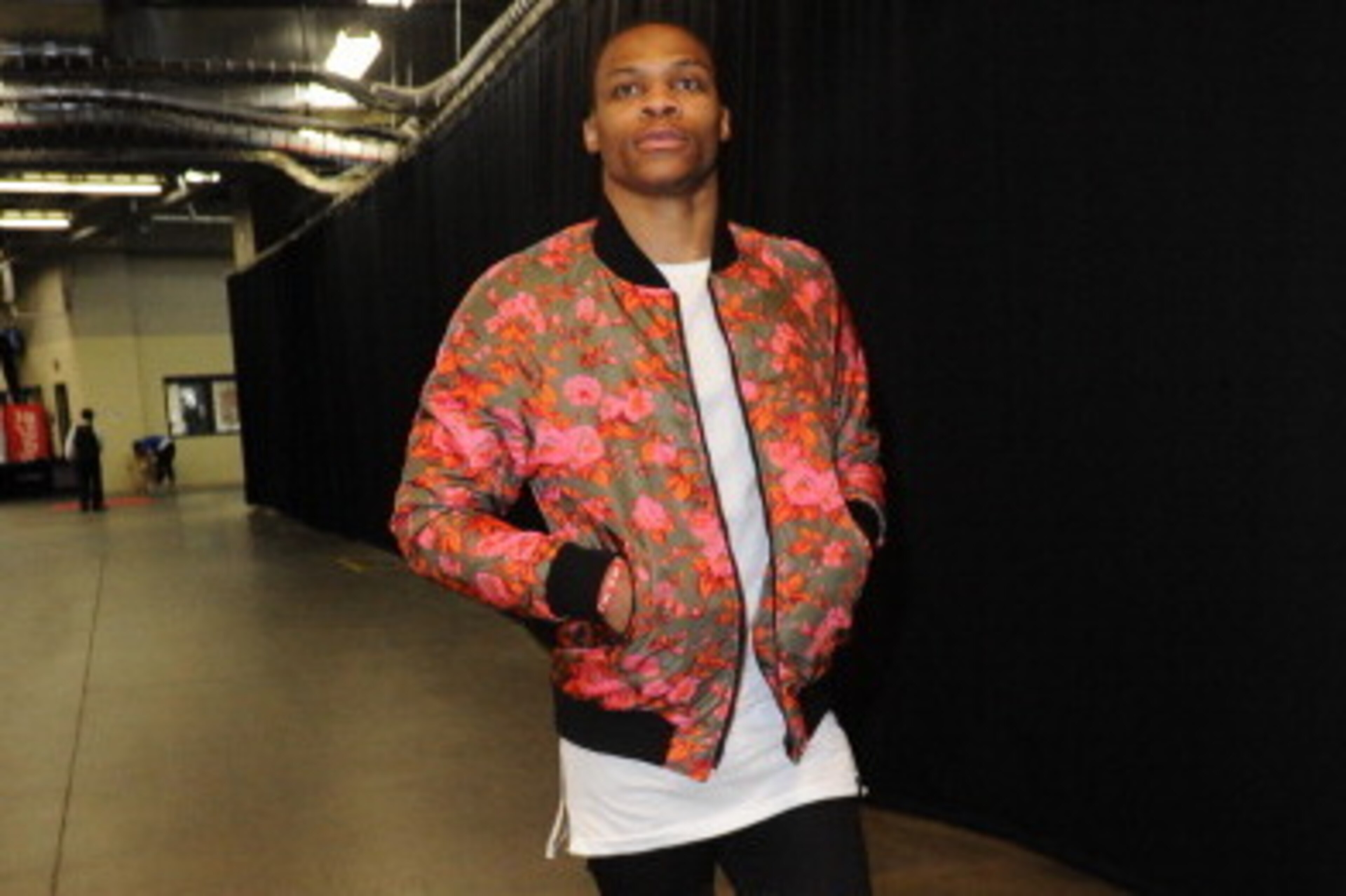 OKLAHOMA CITY, OK - MAY 27: Russell Westbrook #0 of the Oklahoma City Thunder arrives at the arena before Game Four of the Western Conference Finals against the San Antonio Spurs during the 2014 NBA Playoffs on May 27, 2014 at the Chesapeake Energy Arena 