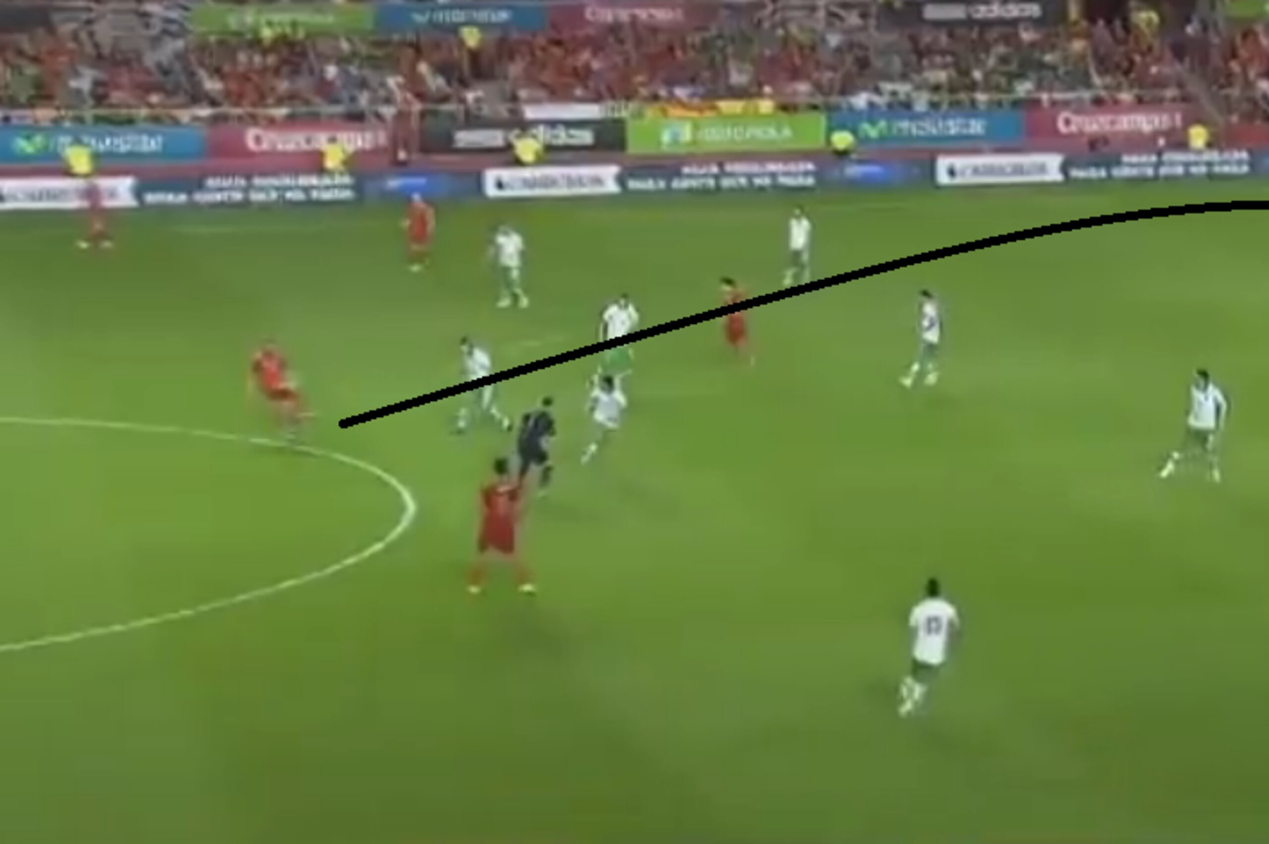 Fabregas plays a perfect pass to Pedro.
