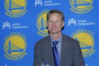 OAKLAND, CA - MAY 20: Steve Kerr of the Golden State Warriors speaks at his introductory press conference on May 20, 2014 in Oakland, California. NOTE TO USER: User expressly acknowledges and agrees that, by downloading and/or using this Photograph, User 