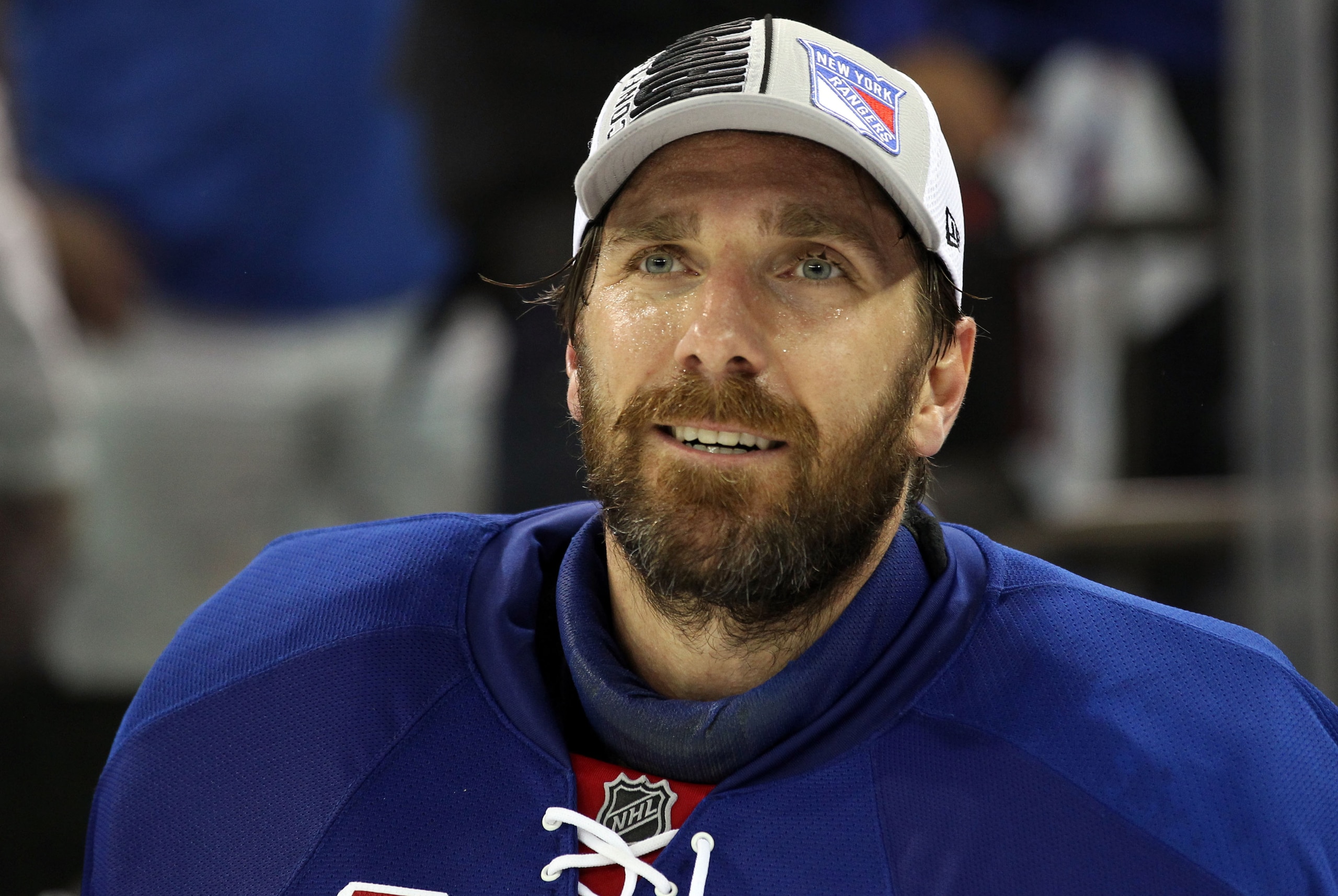 May 29, 2014; New York, NY, USA; New York Rangers goalie Henrik Lundqvist (30) after beating the Montreal Canadiens 1-0 in game six of the Eastern Conference Final of the 2014 Stanley Cup Playoffs at Madison Square Garden. Mandatory Credit: Adam Hunger-US