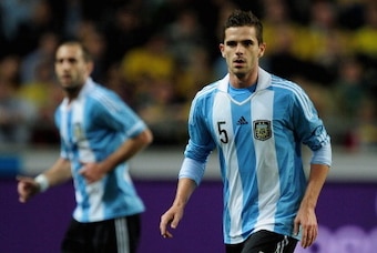 STOCKHOLM, SWEDEN - FEBRUARY 06:  Fernando Gago of Argentina in action during the International Friendly match between Sweden and Argentina at the Friends Arena on February 6, 2013 in Stockholm, Sweden.  (Photo by Jamie McDonald/Getty Images)