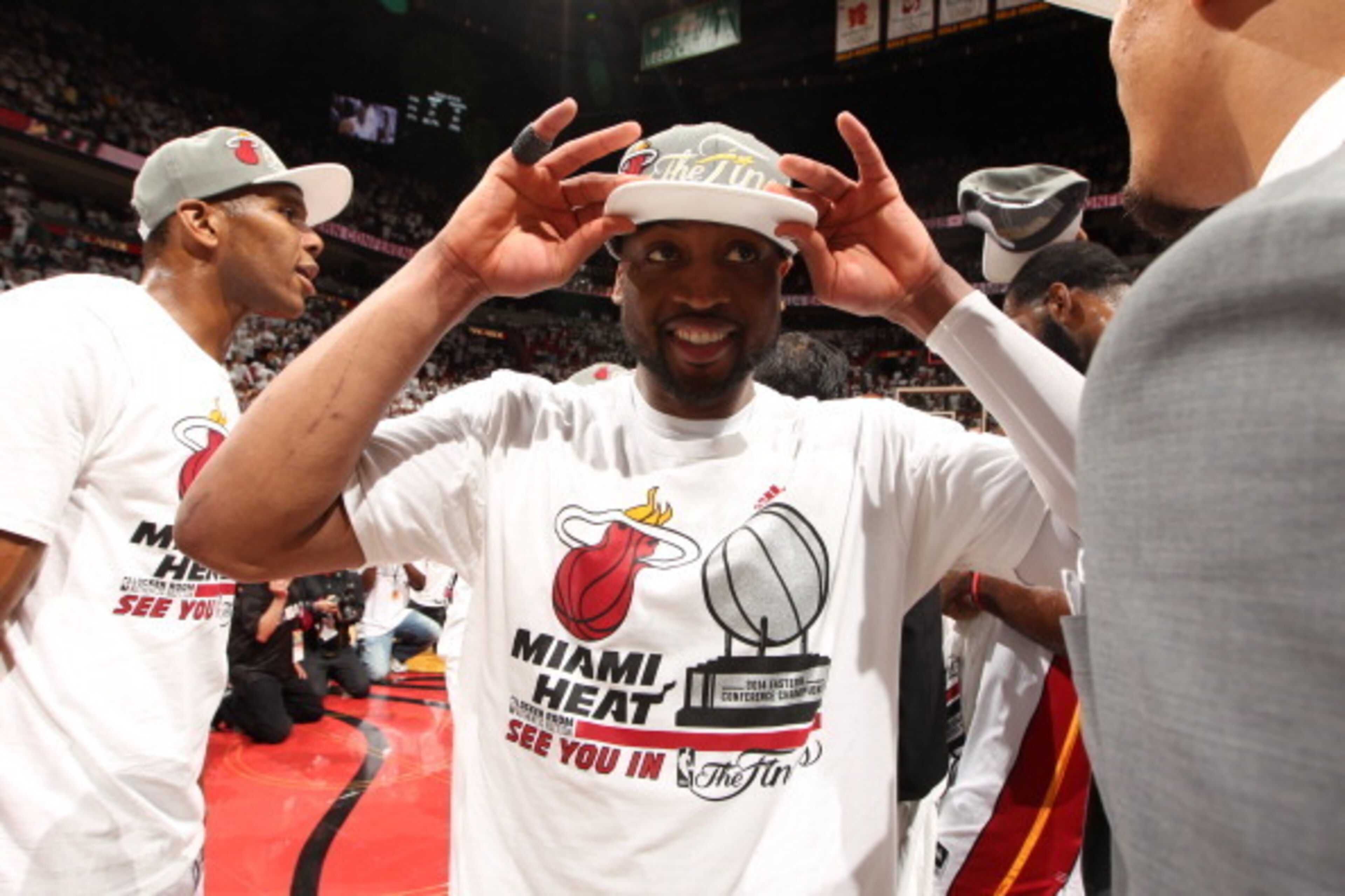 MIAMI, FL - MAY 30: Dwyane Wade #3 of the Miami Heat celebrates after Game Six of the Eastern Conference Finals against the Indiana Pacers during the 2014 NBA Playoffs on May 30, 2014 in Miami, Fl. NOTE TO USER: User expressly acknowledges and agrees that