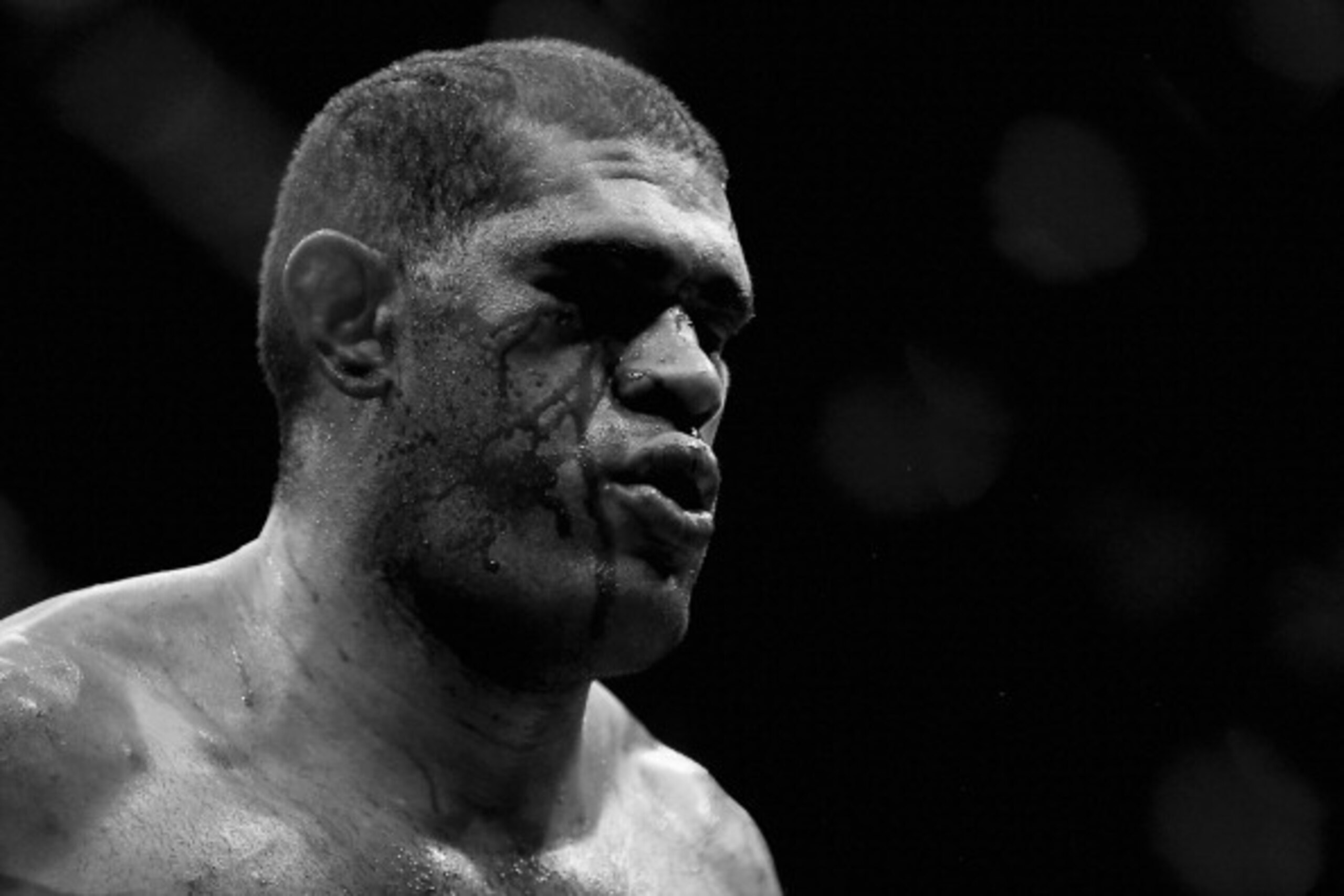 BRISBANE, AUSTRALIA - DECEMBER 07:  (This digital image has been converted to black & white) Antonio 'Bigfoot' Silva looks on in his fight against Mark Hunt in their heavyweight fight during the UFC Fight Night event at the Brisbane Entertainment Centre o