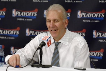 PHOENIX - MAY 16:  Head coach Gregg Popovich of the San Antonio Spurs smiles as he speaks to the media following the Spurs' win over the Phoenix Suns in Game Five of the Western Conference Semifinals during the 2007 NBA Playoffs at US Airways Center on Ma