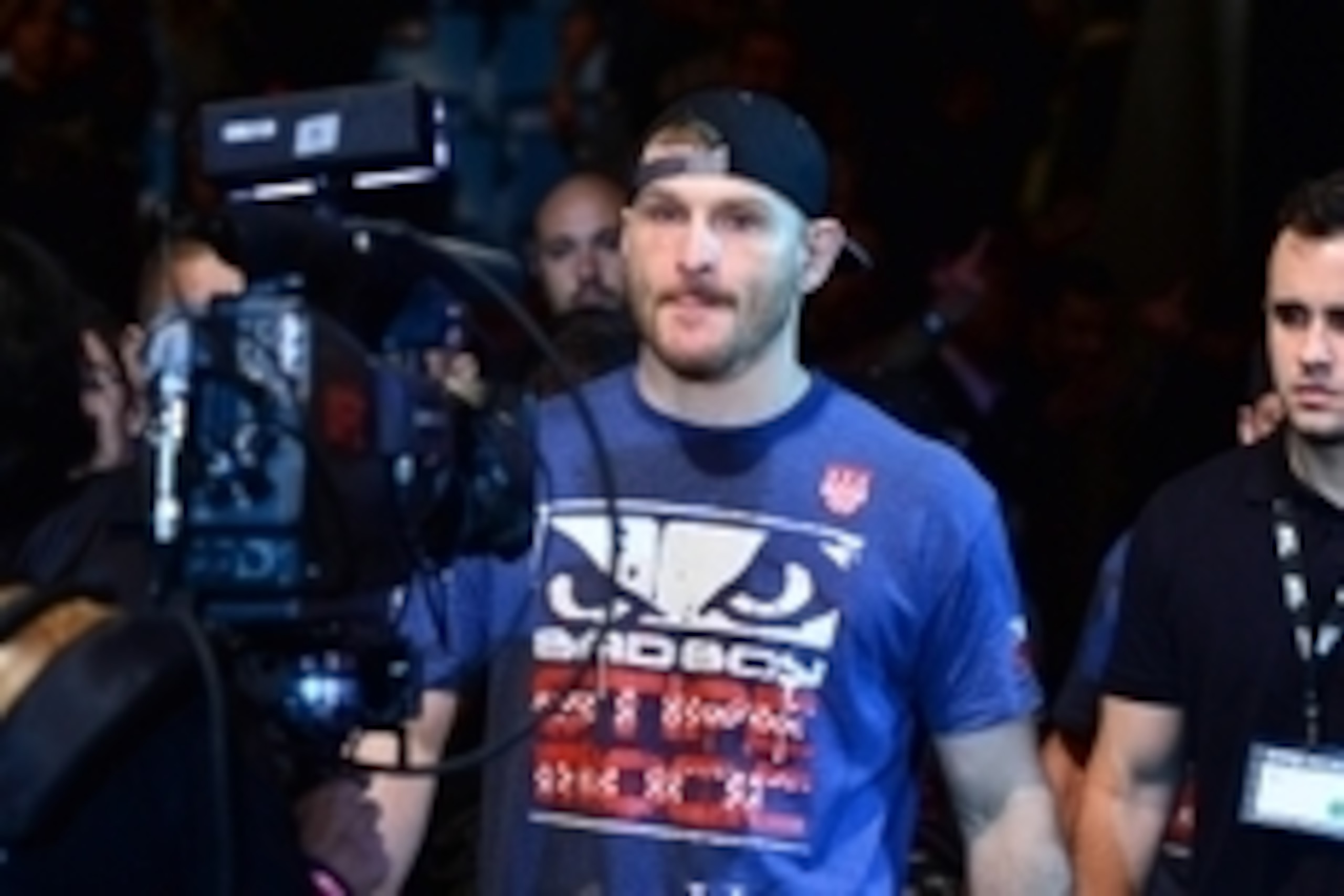 May 31, 2014; Sao Paulo, SP, BRAZIL; Stipe Miocic (red gloves) before his fight against Fabio Maldonado (blue gloves) during the TUF Brazil 3 Finale at Ibirapuera  Gymnasium. Mandatory Credit: Jason Silva-USA TODAY Sports