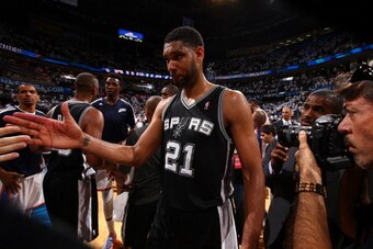 OKLAHOMA CITY, OK - MAY 31: Tim Duncan #21 of the San Antonio Spurs after Game 6 of the Western Conference Finals during the 2014 NBA playoffs at Chesapeake Energy Arena on may 31, 2014 in Oklahoma City, Oklahoma. NOTE TO USER: User expressly acknowledges