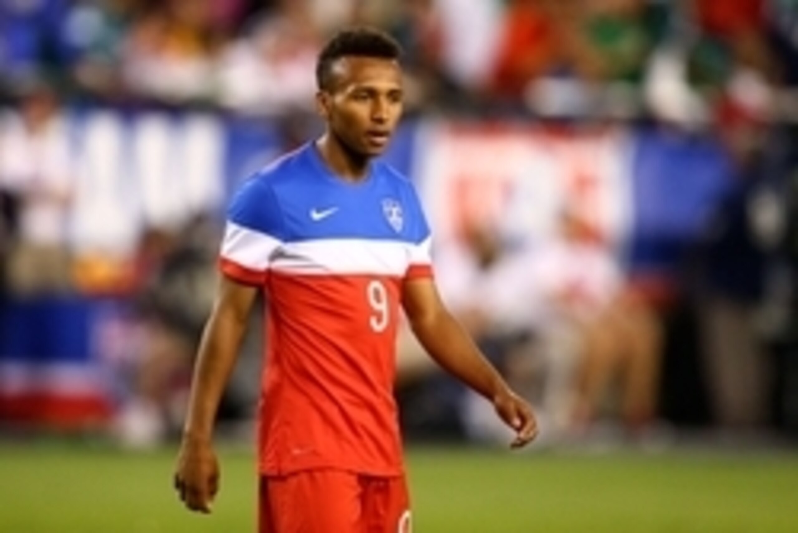 Apr 2, 2014; Glendale, AZ, USA; USA forward Julian Green (9) in the second half against Mexico during a friendly match at University of Phoenix Stadium. The game ended in a 2-2 tie. Mandatory Credit: Mark J. Rebilas-USA TODAY Sports