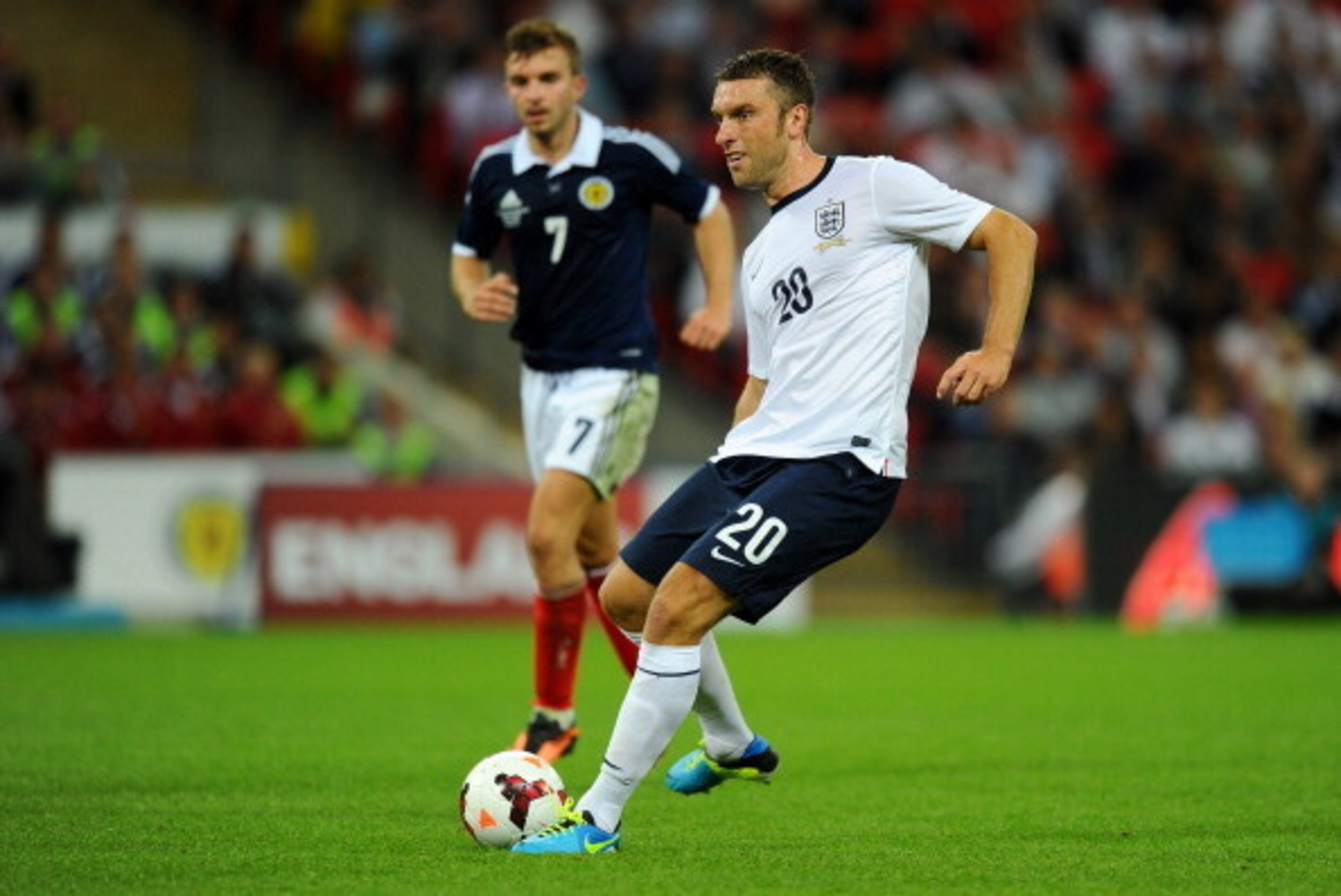LONDON, ENGLAND - AUGUST 14:  Rickie Lambert of England in action during the International Friendly match between England and Scotland at Wembley Stadium on August 14, 2013 in London, England.  (Photo by Mike Hewitt/Getty Images)