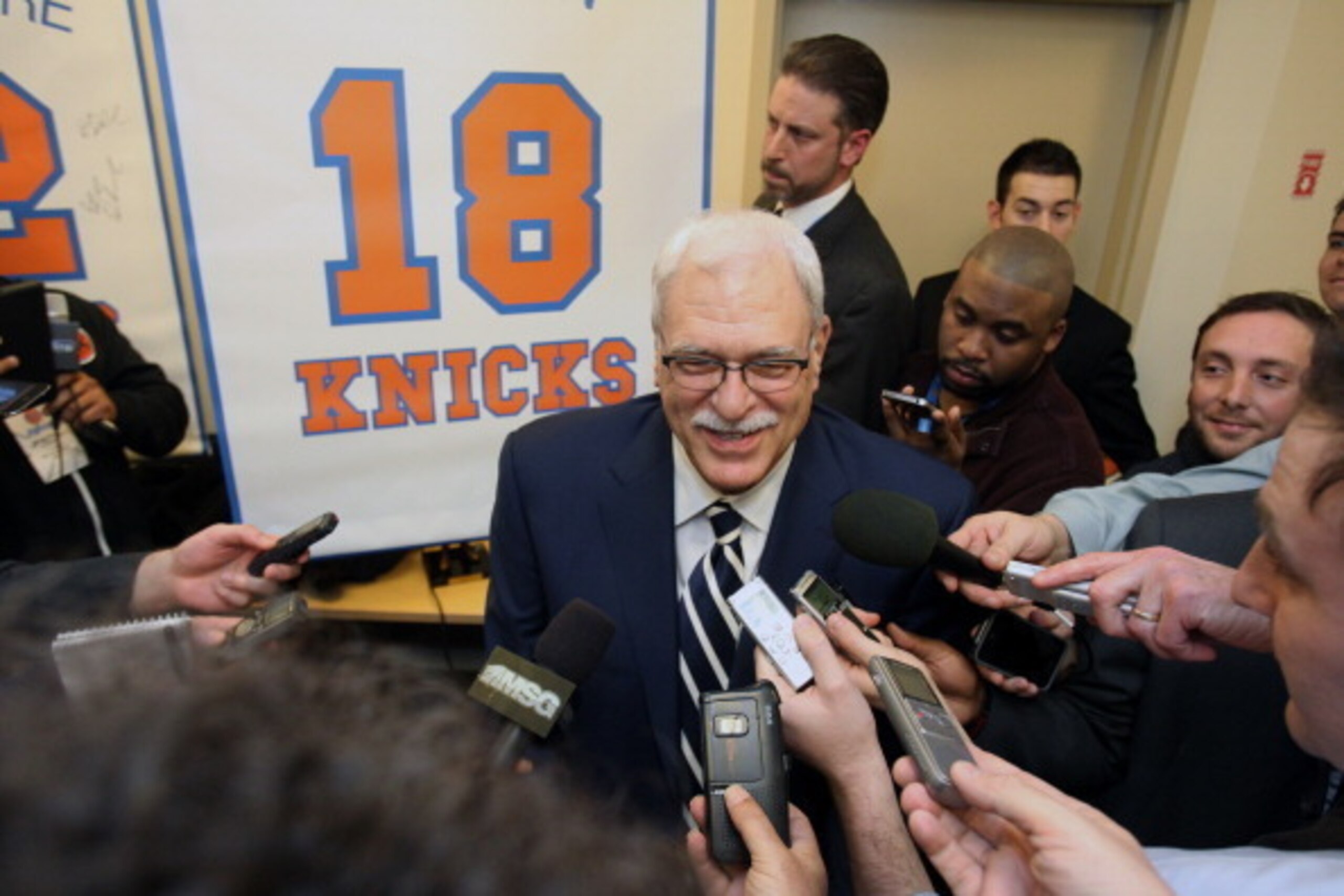 NEW YORK, NY - April 5: Phil Jackson of the 1973 Championship New York Knicks team during a press conference before a game between the Milwaukee Bucks and the New York Knicks on April 5, 2013 at Madison Square Garden in New York City.  NOTE TO USER: User 