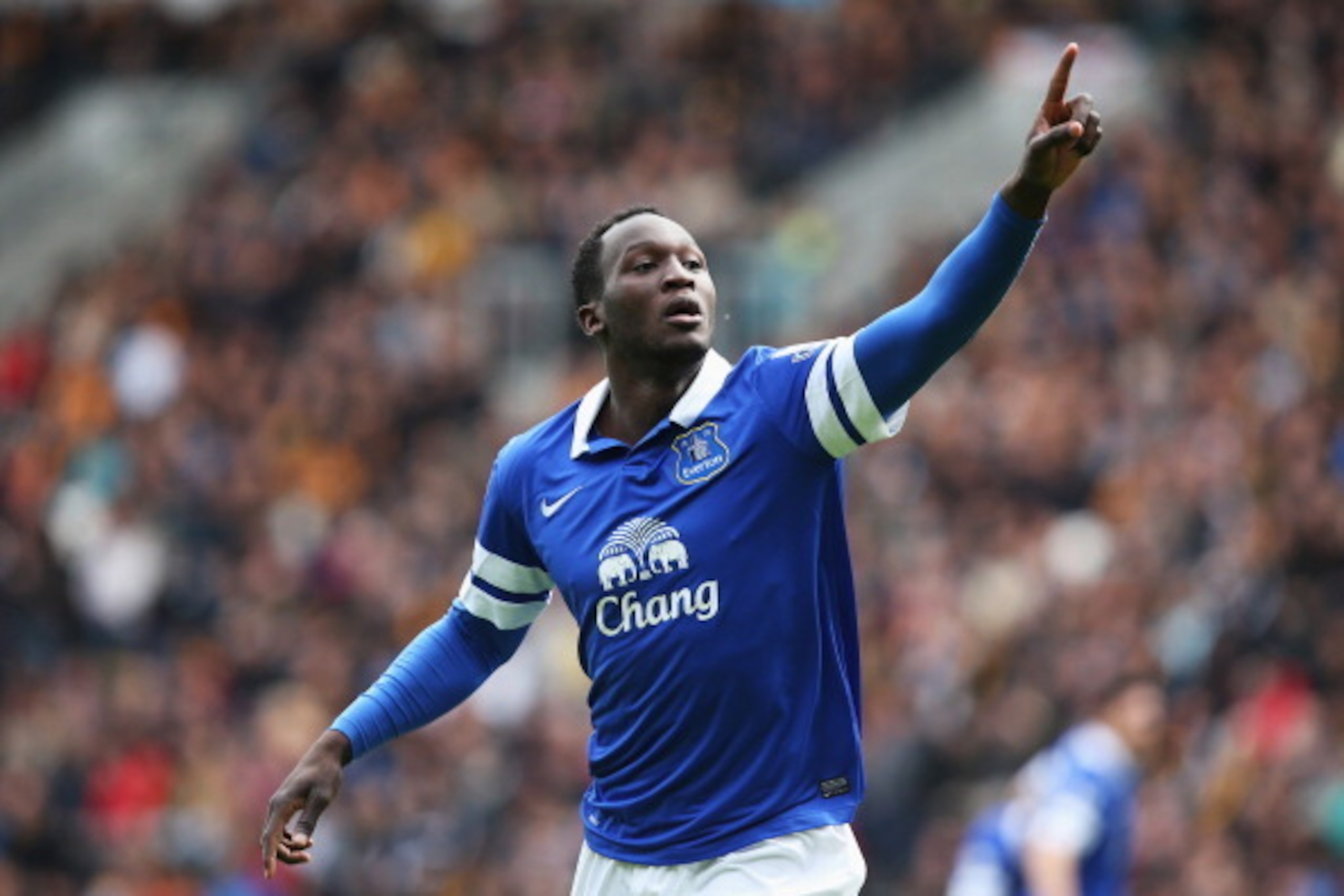 HULL, ENGLAND - MAY 11: Romelu Lukaku of Everton celebrates his goal during the Barclays Premier League match between Hull City and Everton at KC Stadium on May 11, 2014 in Hull, England. (Photo by Jan Kruger/Getty Images) HULL, ENGLAND - MAY 11: Romelu Lukaku of Everton celebrates his goal during the Barclays Premier League match between Hull City and Everton at KC Stadium on May 11, 2014 in Hull, England. (Photo by Jan Kruger/Getty Images)