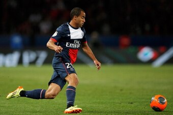 PARIS, FRANCE - MAY 07:  Lucas Moura of PSG in action during the Ligue 1 match between Paris Saint-Germain FC and Stade Rennais FC at Parc des Princes on May 7, 2014 in Paris, France.  (Photo by Dean Mouhtaropoulos/Getty Images)