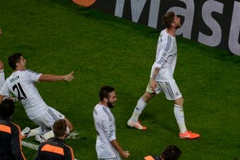 Ramos celebrates in the Champions League final.