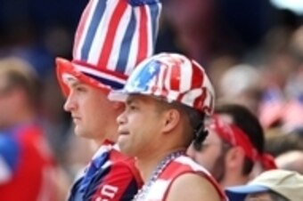 Jun 1, 2014; Harrison, NJ, USA; Fans of the USA mens soccer team look on against Turkey during the second half of their international friendly soccer match at Red Bull Arena. The United States defeated Turkey 2-1.  Mandatory Credit: Adam Hunger-USA TODAY 