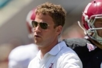 Apr 19, 2014; Tuscaloosa, AL, USA; Alabama Crimson Tide offensive coordinator/quarterbacks coach Lane Kiffin prior to the A-day game at Bryant-Denny Stadium. Mandatory Credit: Marvin Gentry-USA TODAY Sports