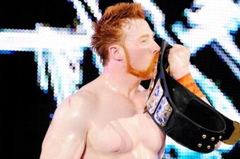 Sheamus celebrates retaining the U.S. title.