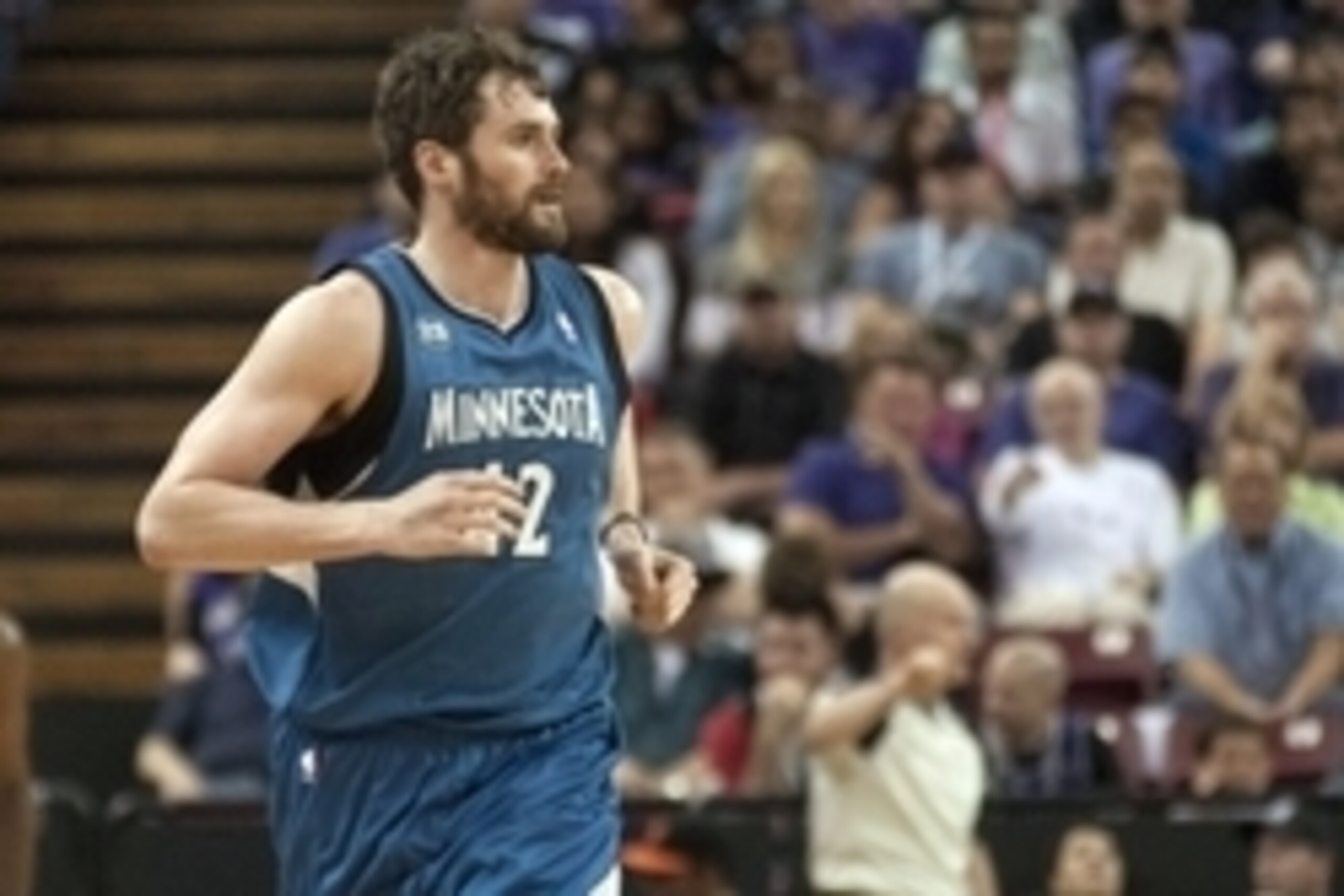 Apr 13, 2014; Sacramento, CA, USA; Minnesota Timberwolves forward Kevin Love (42) runs up the court after scoring against the Sacramento Kings during the first quarter at Sleep Train Arena. The Sacramento Kings defeated the Minnesota Timberwolves 106-103. Apr 13, 2014; Sacramento, CA, USA; Minnesota Timberwolves forward Kevin Love (42) runs up the court after scoring against the Sacramento Kings during the first quarter at Sleep Train Arena. The Sacramento Kings defeated the Minnesota Timberwolves 106-103.