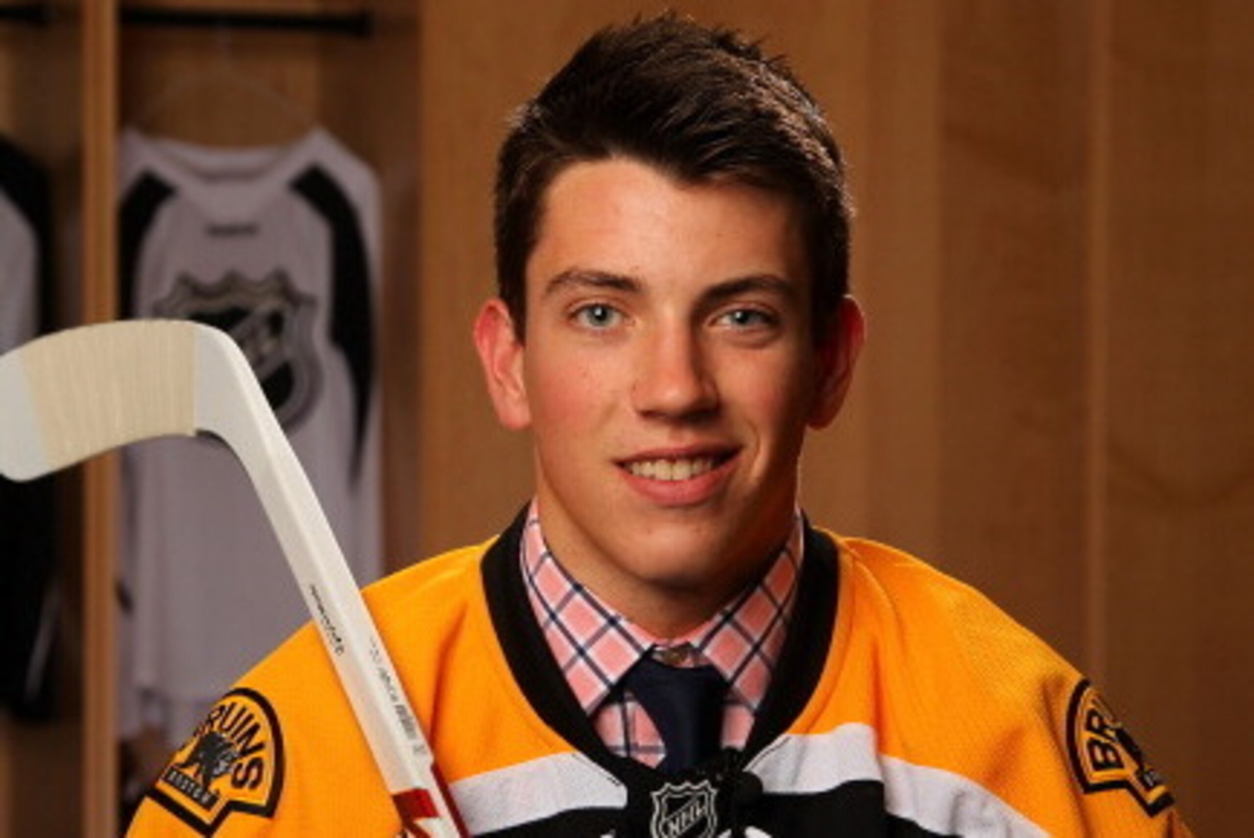 NEWARK, NJ - JUNE 30:  Ryan Fitzgerald, 120th pick overall by the Boston Bruins, poses for a portrait during the 2013 NHL Draft at Prudential Center on June 30, 2013 in Newark, New Jersey.  (Photo by Bill Wippert/NHLI via Getty Images)