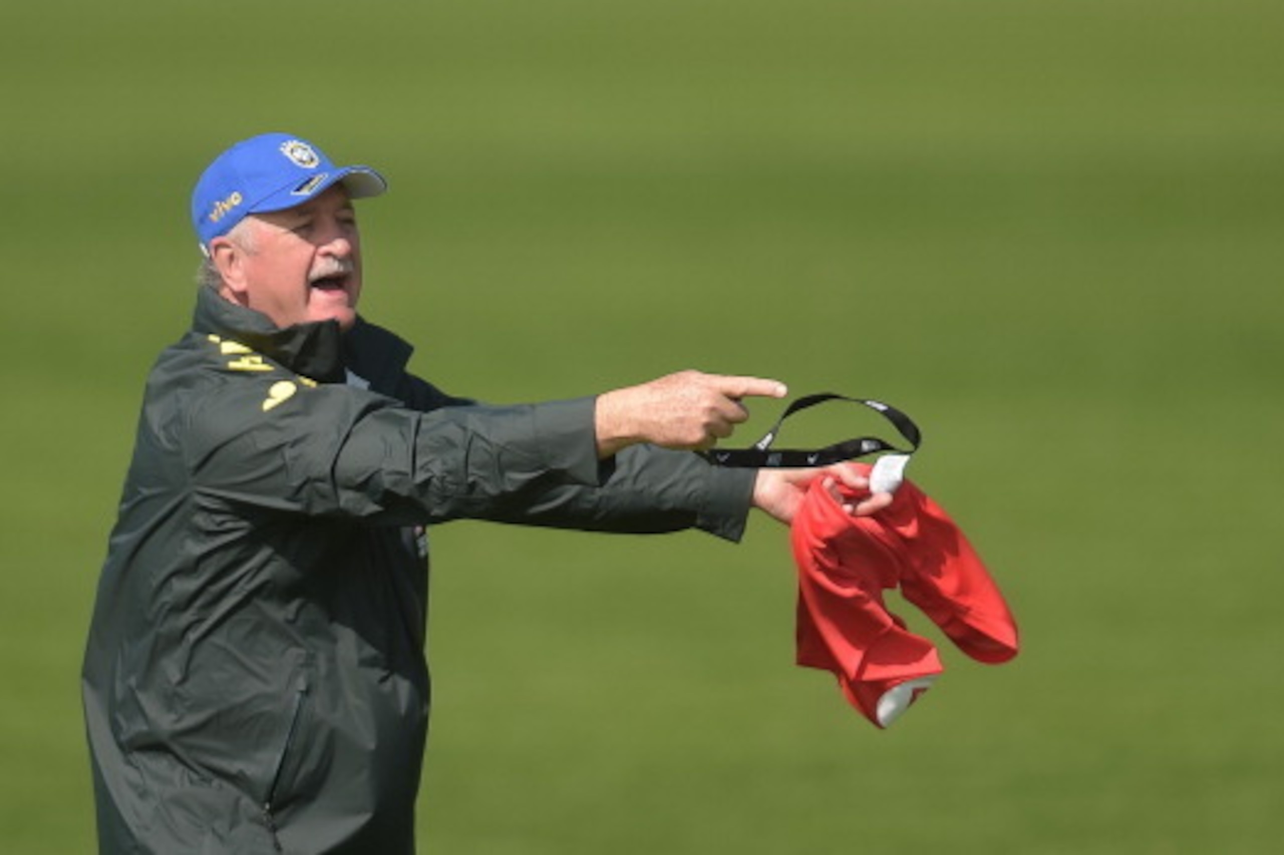 TERESOPOLIS, BRAZIL - JUNE 01: Head coach Luiz Felipe Scolari in action during a training session of the Brazilian national football team at the squad's Granja Comary training complex, in Teresopolis, 90 km from downtown Rio de Janeiro on June 01, 2014 in