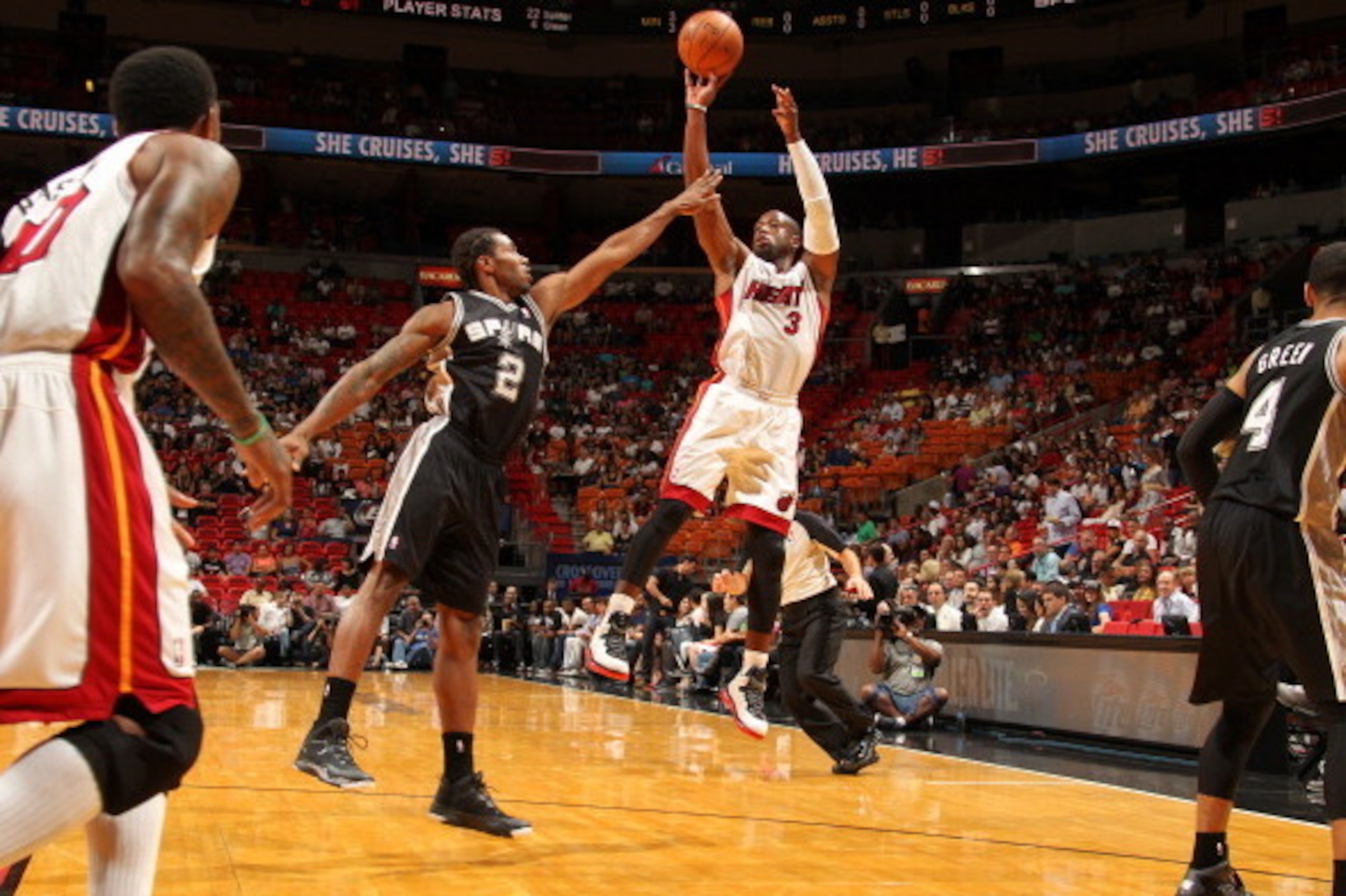 MIAMI, FL - OCTOBER 19: Dwyane Wade #3 of the Miami Heat shoots the ball against the San Antonio Spurs during a game on October 19, 2013 at American Airlines Arena in Miami, Florida. NOTE TO USER: User expressly acknowledges and agrees that, by downloadin