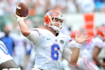 Sep 7, 2013; Miami Gardens, FL, USA; Florida Gators quarterback Jeff Driskel (6) throws a pass against the Miami Hurricanes at Sun Life Stadium. Mandatory Credit: Steve Mitchell-USA TODAY Sports