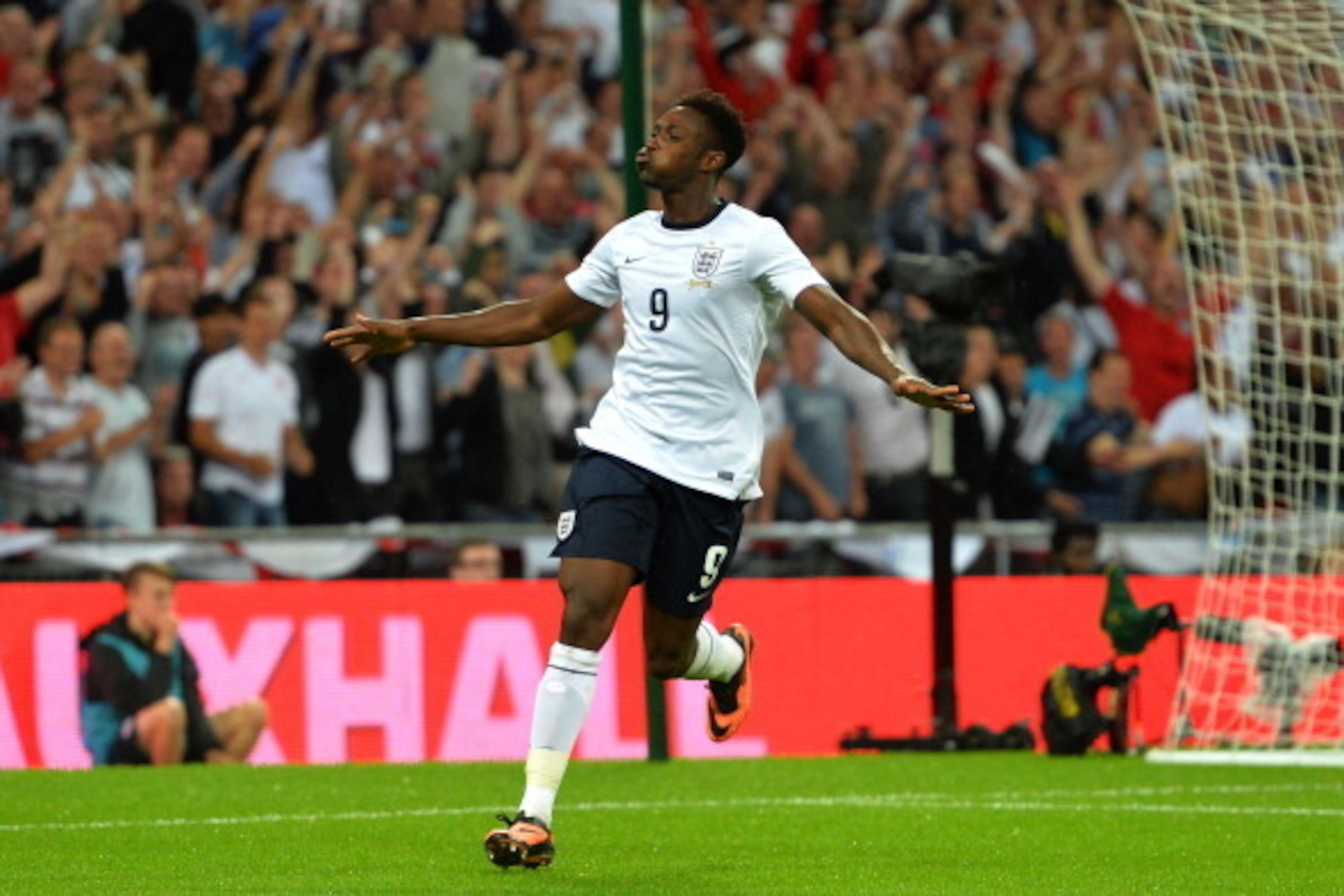 LONDON, ENGLAND - AUGUST 14:  Danny Welbeck of England celebrates after scoring a goal during the International Friendly match between England and Scotland at Wembley Stadium on August 14, 2013 in London, England.  (Photo by Mike Hewitt/Getty Images)