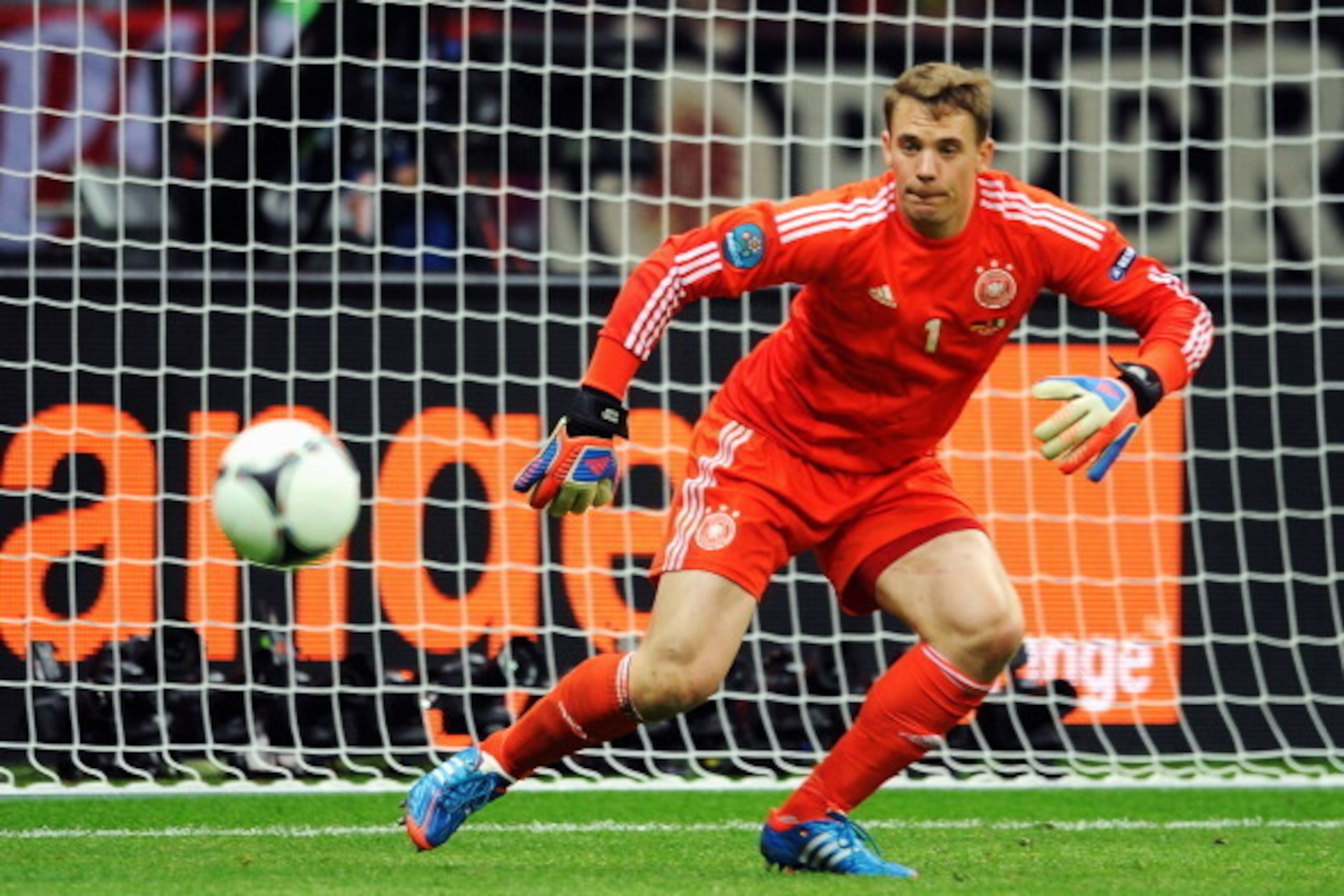 WARSAW, POLAND - JUNE 28:  Manuel Neuer of Germany in action during the UEFA EURO 2012 semi final match between Germany and Italy at the National Stadium on June 28, 2012 in Warsaw, Poland.  (Photo by Christopher Lee/Getty Images)