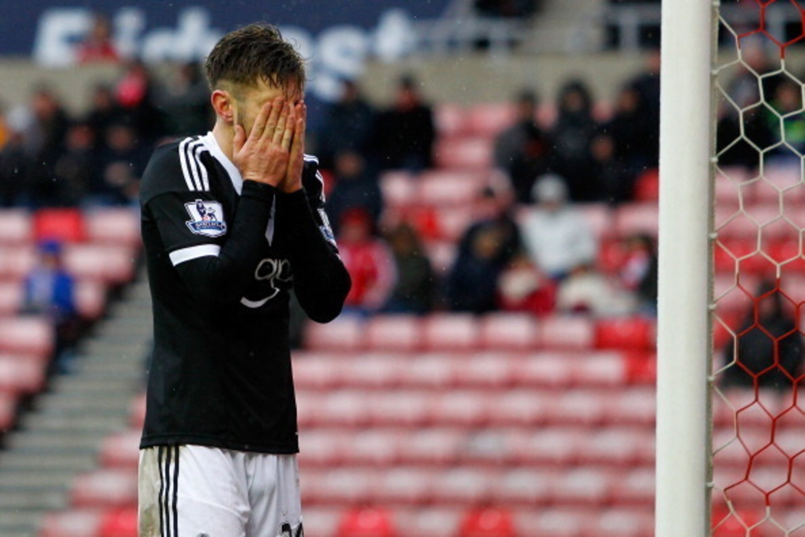 SUNDERLAND, ENGLAND - FEBRUARY 15: Adam Lallana of Sunderland reacts after missing a goal scoring chance during the FA Cup Fifth Round match between Sunderland and Southampton at The Stadium of Light on February 15, 2014 in Sunderland, England. (Photo by 